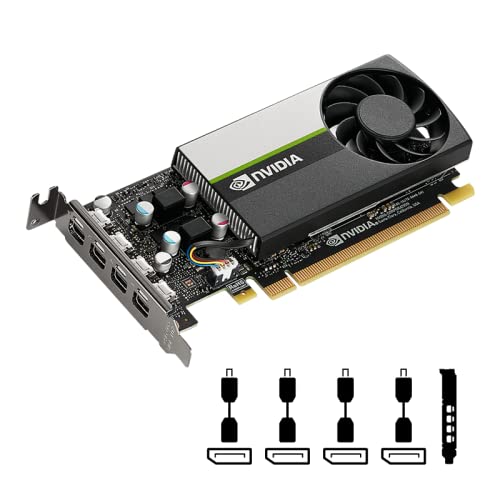 PNY NVIDIA Quadro T1000 4GB GDDR6 Single-Slot Low Profile Workstation Graphics Card - 896 CUDA Cores, 128-bit Memory, 160GB/s Bandwidth, 4x Mini DisplayPort 1.4, 50W Power, PCIe 3.0 x16 - Ideal for CAD, 3D Modeling & Video Editing Workstations