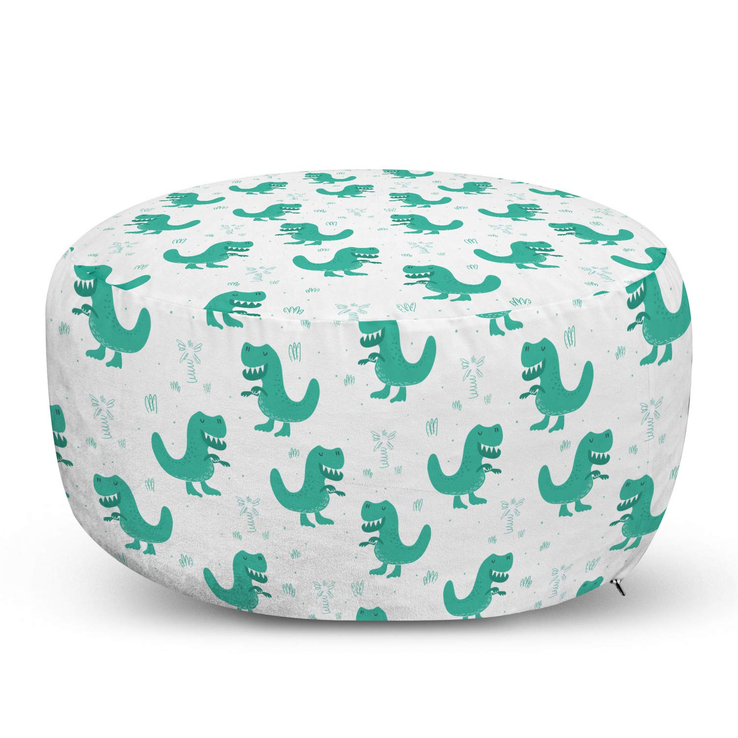 Lunarable Dinosaur Pouf Cover with Zipper - Funny Monster Teeth Design on Grass - Soft Decorative Fabric Unstuffed Case 30