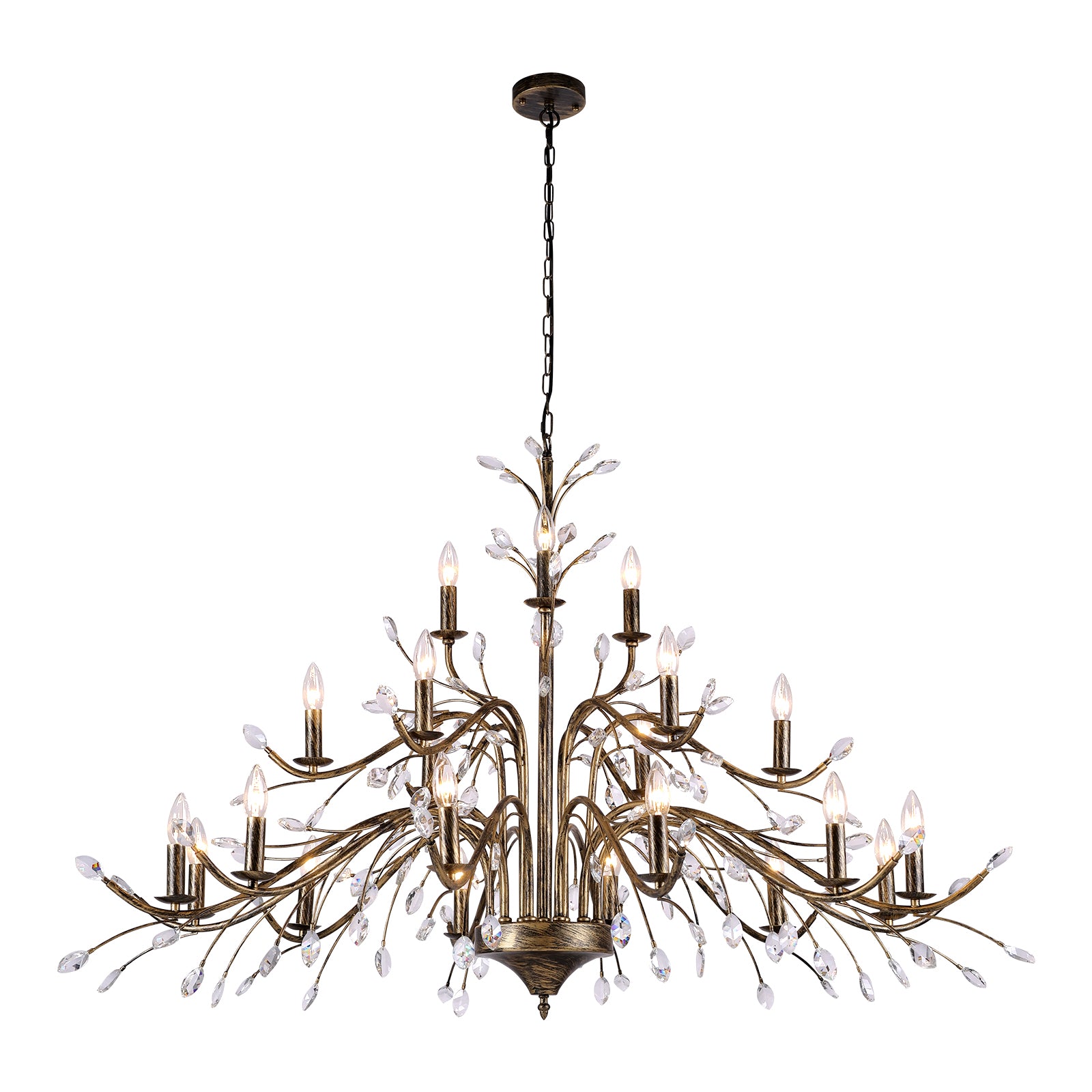 Glowlings 21-Light 55-Inch Wide Oversized Bronze Branch Crystal Chandelier - Elegant Candle-Style Lighting Fixture for Dining Room, Living Room & Bedroom Decor