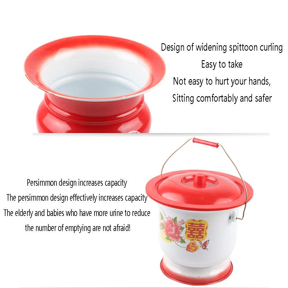 XBSXP Enamel Bedpan & Spittoon - Large Capacity Portable Chamber Pot with Handle & Lid - Universal Night Pot for Adults & Kids - Easy to Clean - Ideal for Home Care, Hospitals & Travel Use