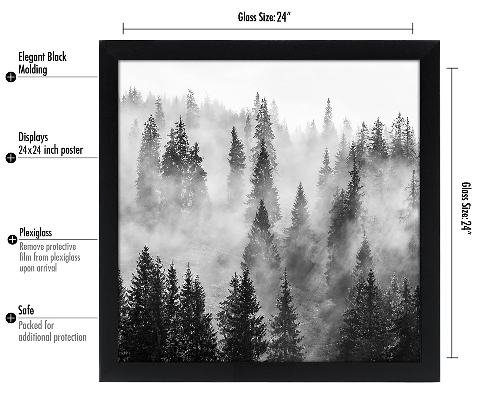 Americanflat 24x24 Black Picture Frame - Polished Plexiglass & Wood - Perfect for Wall Display & Home Decor