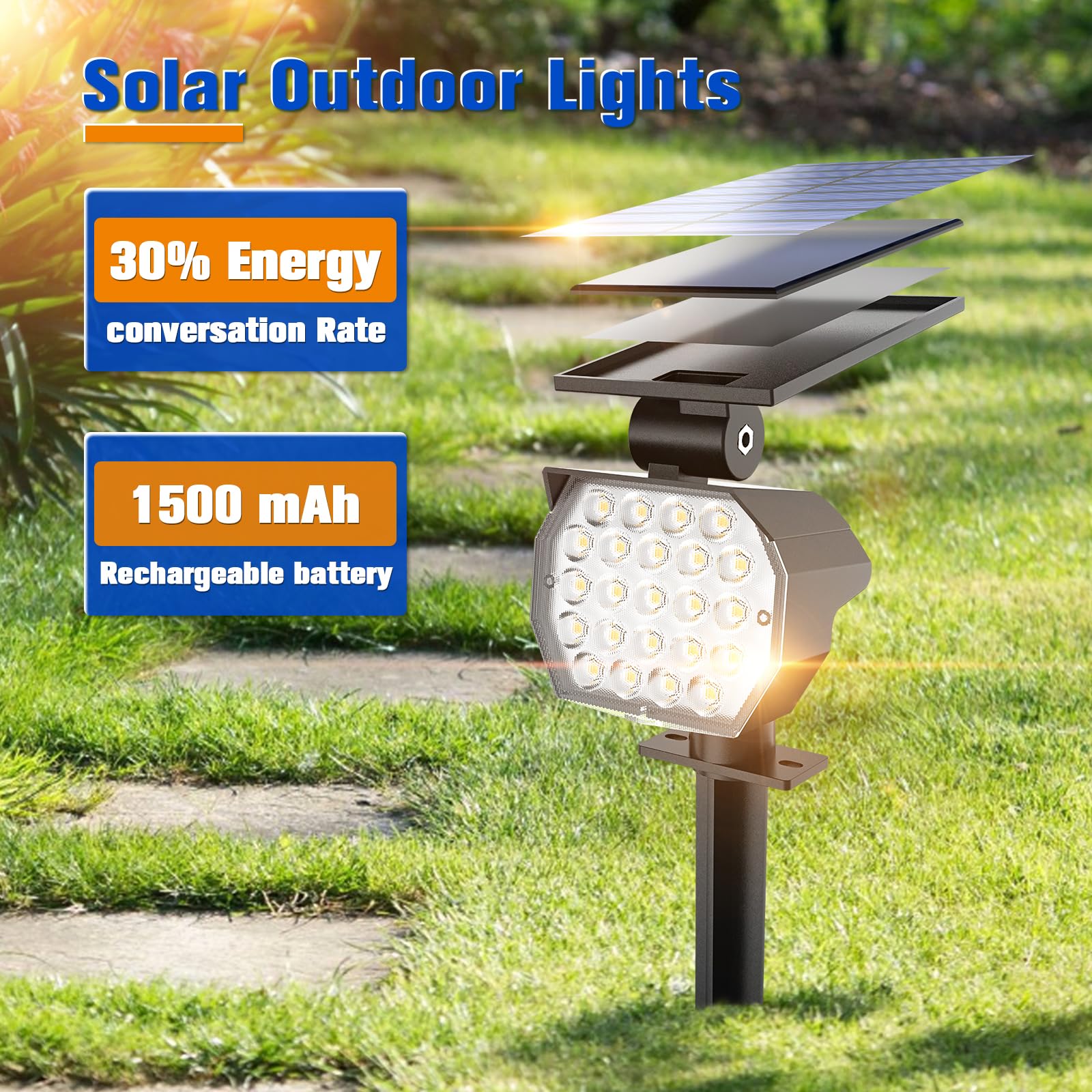 APONUO 4 Pack Solar Spot Lights Outdoor Waterproof IP67, 23 LED Landscape Lighting with 3 Modes - Solar Powered Garden Lights for Yard, Pathway, Tree, Garage & House Decor (Daylight to Warm White)