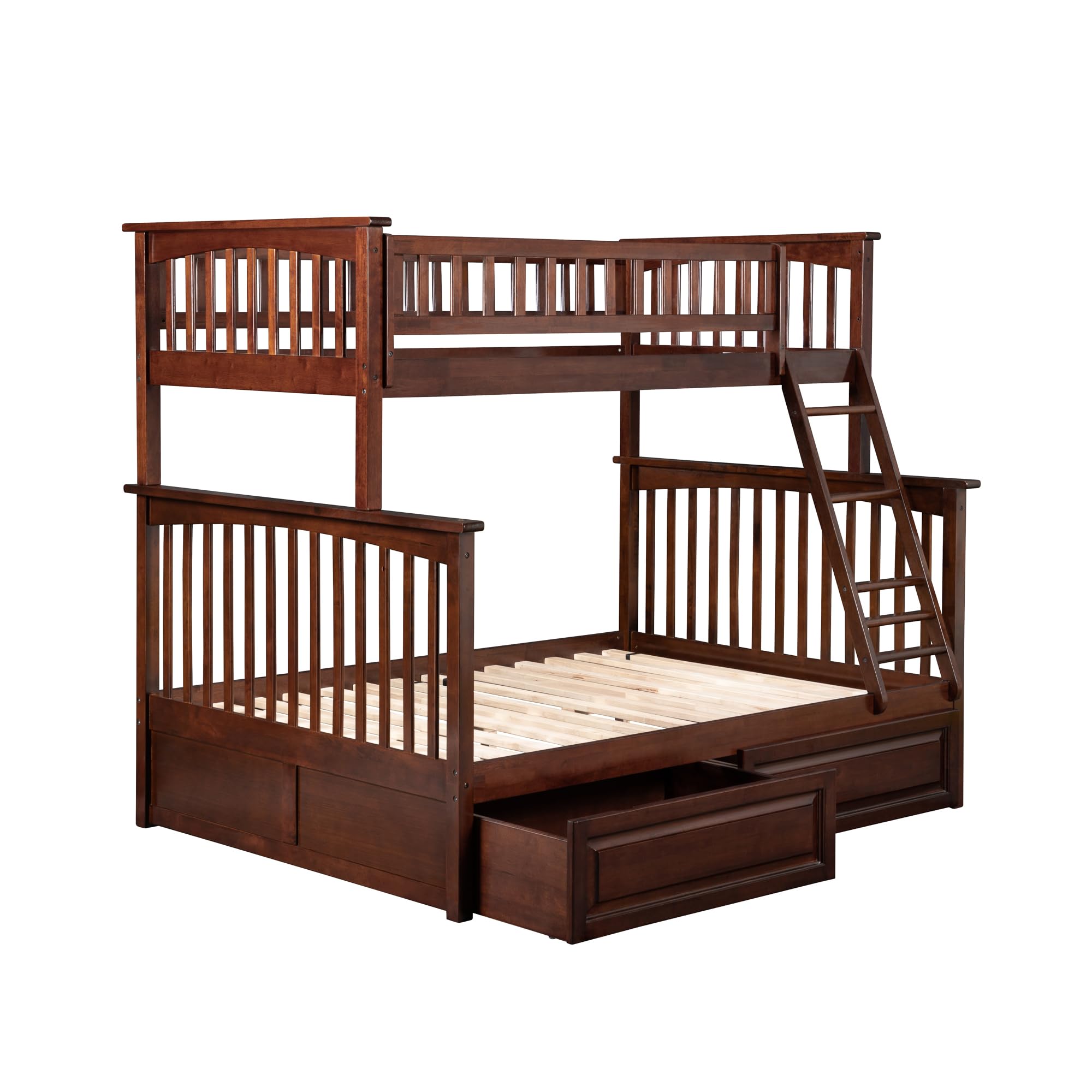AFI Columbia Twin Over Full Size Bunk Bed with Raised Panel Drawers & USB Charging Station - Solid Walnut Wood for Kids, Teens & Guest Rooms - Space Saving Solution for Small Bedrooms & Vacation Homes