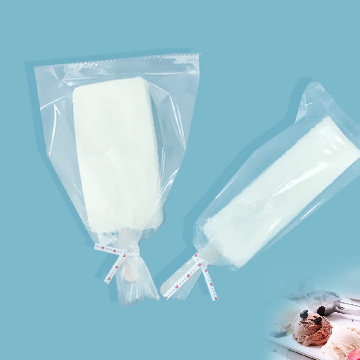 200pcs Thick Plastic Ice Popsicle Bags 8.6x4.3 Inch - Reusable Freezer Pops Wrappers for Homemade Ice Cream, Fruit Pops & Frozen Treats Storage