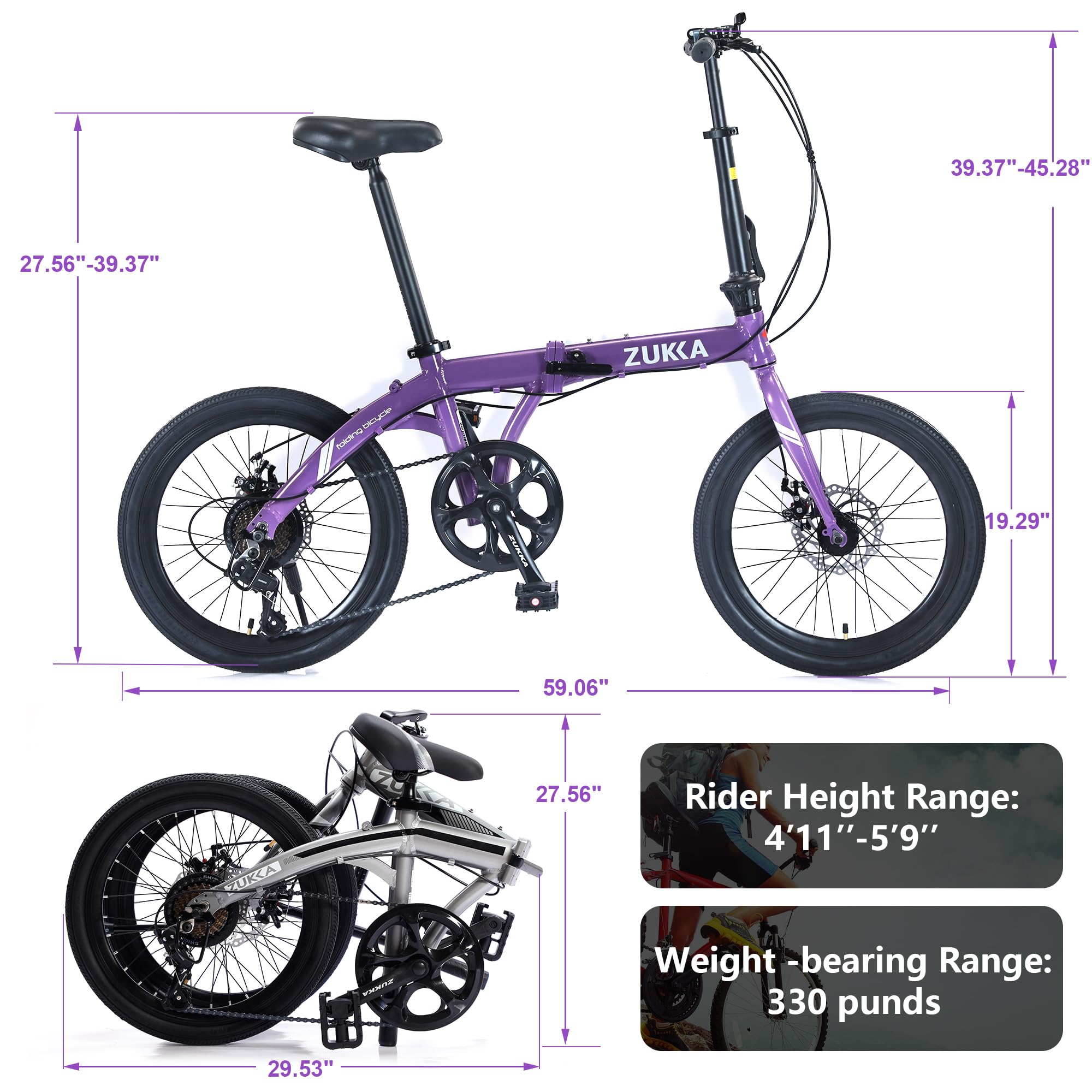 MEGHNA 20 Inch Folding Bike - 7 Speed Lightweight Aluminum Frame with Dual Disc Brakes - Compact Foldable City Commuter Bike for Adults & Teens - Perfect for Urban Commuting, Travel & Storage