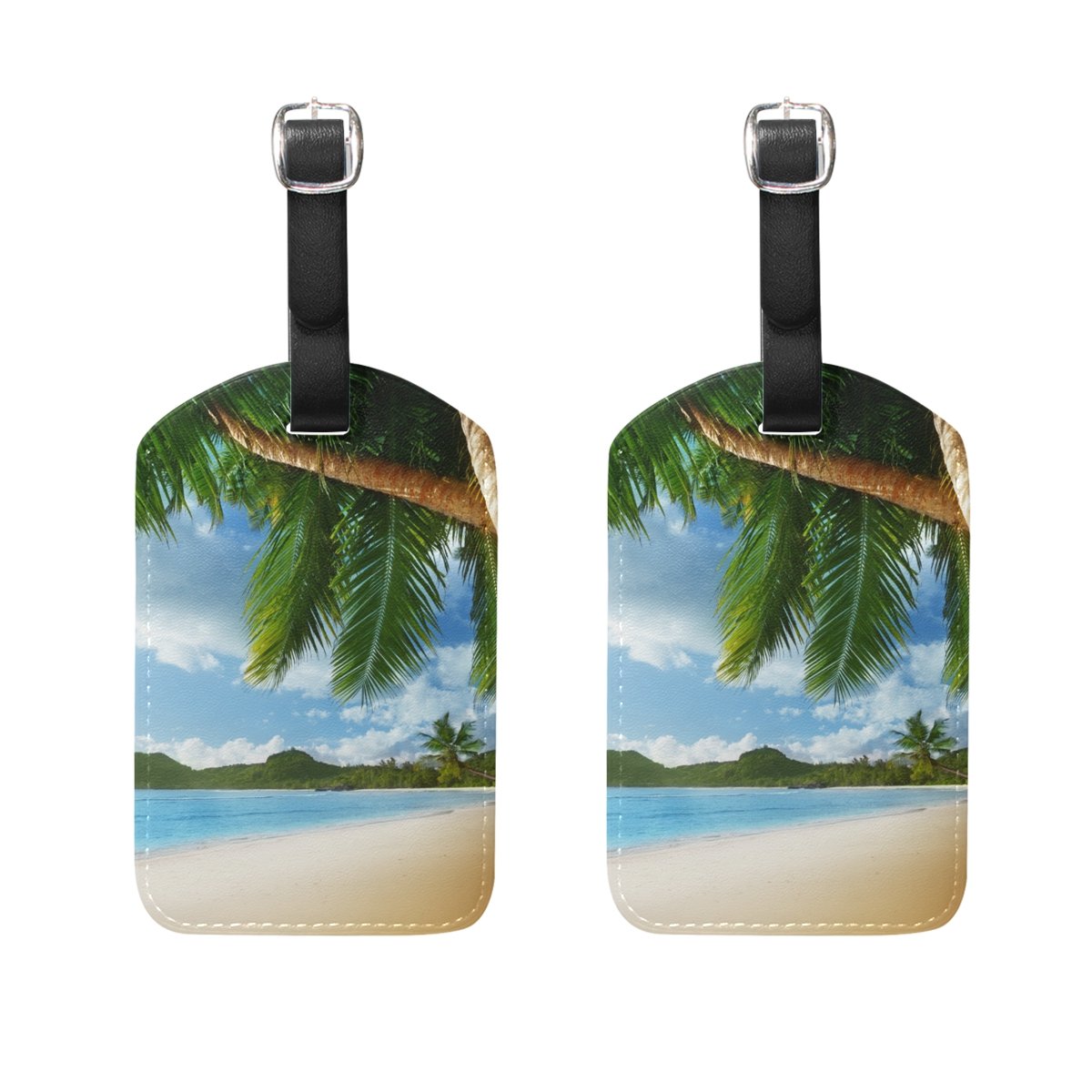 2 Pack Waterproof Luggage Tags - Durable Palm Tree Beach Design Suitcase ID Labels with Business Card Holder | Perfect for Travel, Vacations & Cruise Trips
