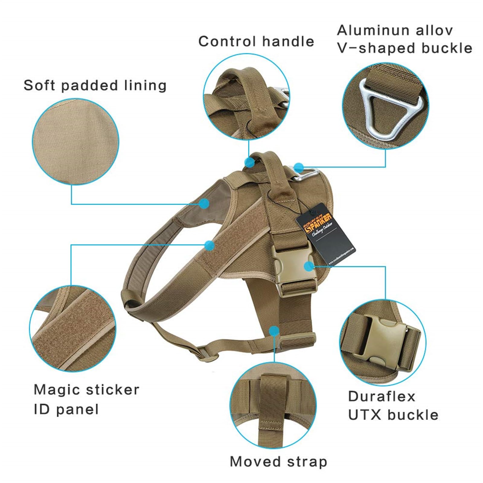 Tactical Dog Harness No-Pull Military Vest - Adjustable Service Dog Harness with Handle for Medium & Large Dogs (XL, Coyote Brown) - Perfect for Police K9 Training, Outdoor Adventures & Working Dogs