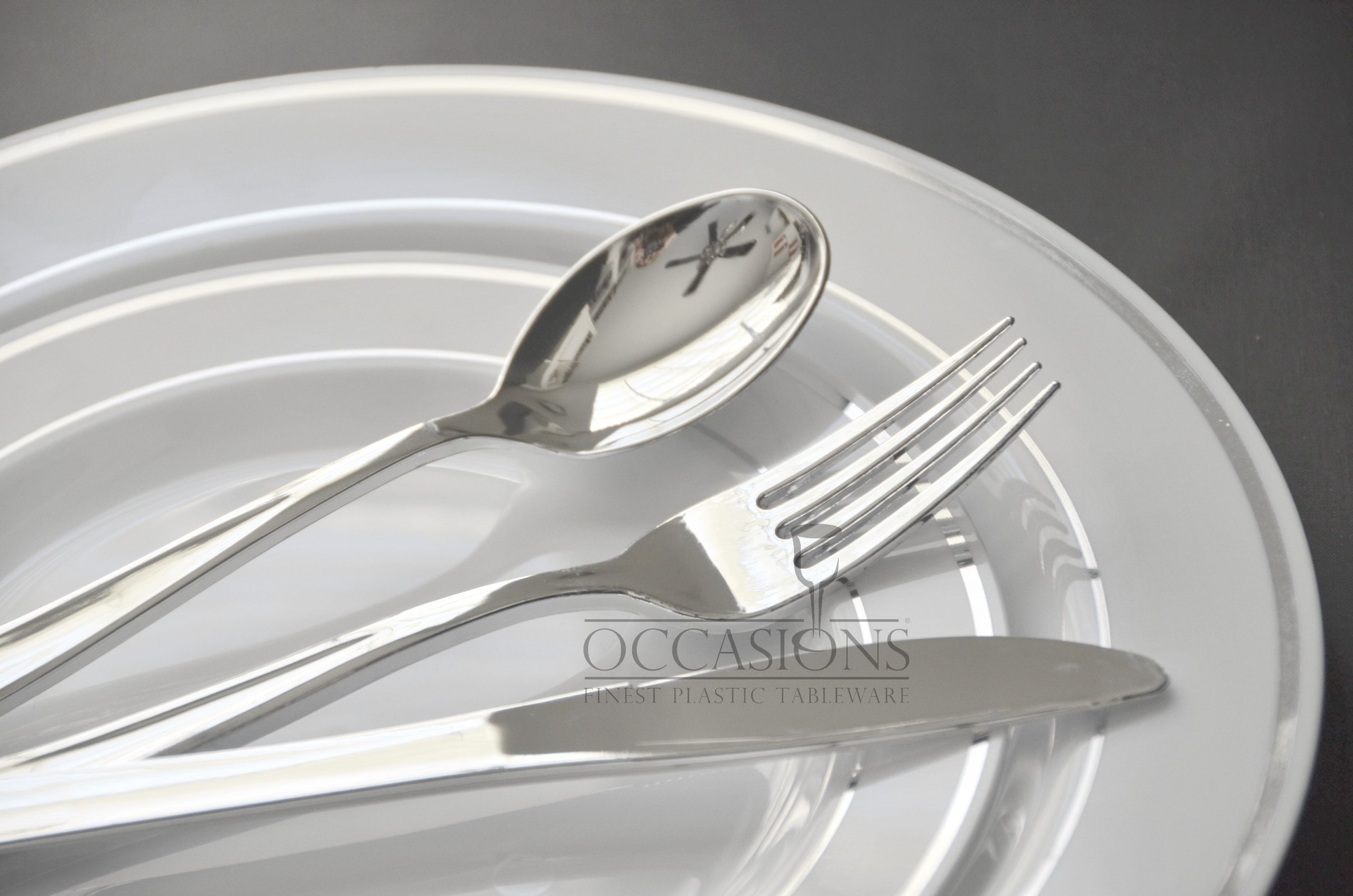 Disposable Plastic Plates & Silverware Combo for Weddings & Parties - 9'', 7.5'', 6'' Sizes (60-Pack, White with Silver Rim) - Perfect for Birthday Celebrations, Baby Showers & Special Events