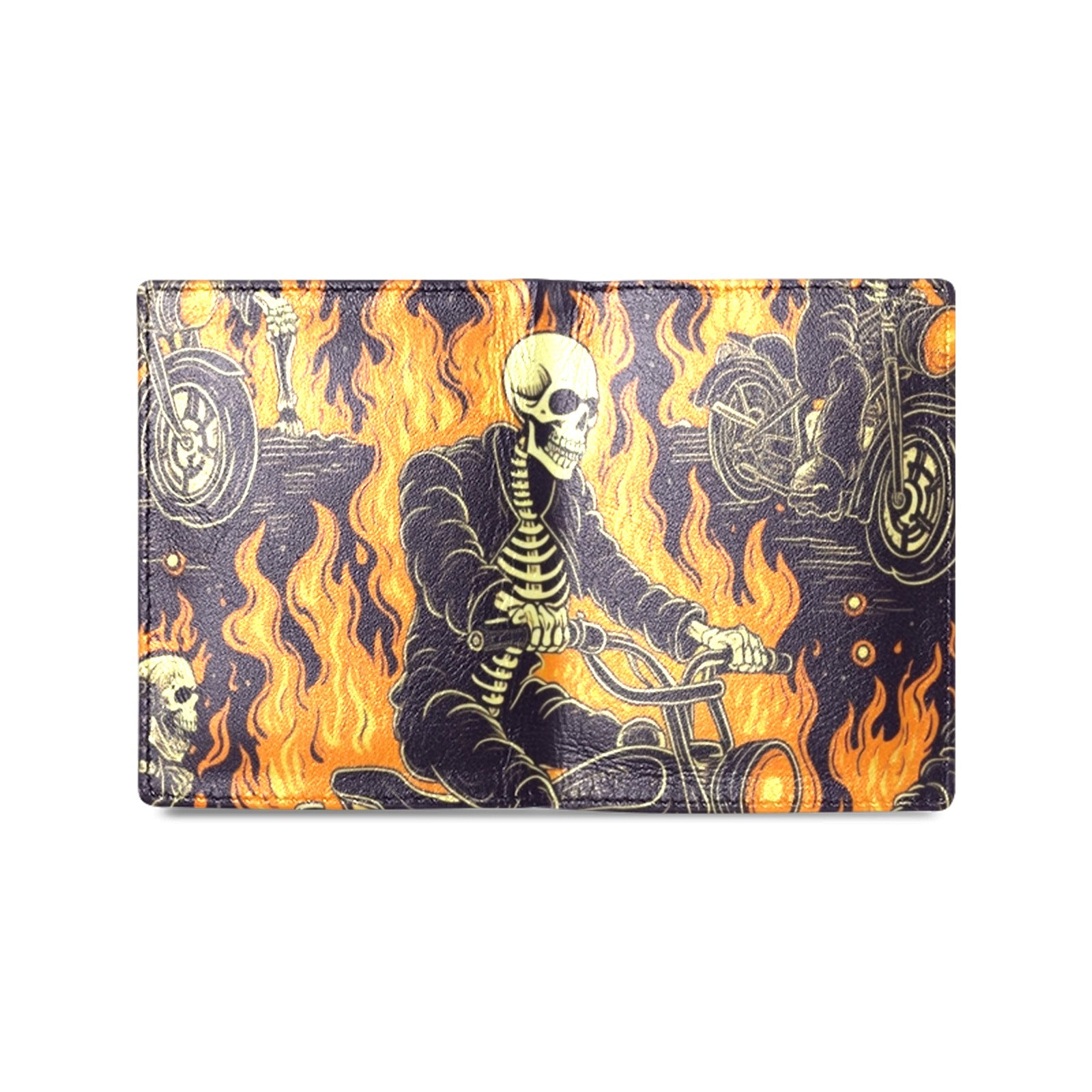 Hell Rider Skeleton Leather Wallet for Men - Gothic Biker Style RFID Blocking Bi-Fold Wallet - Perfect for Motorcycle Riders, Halloween Costumes, and Dark Fashion Enthusiasts