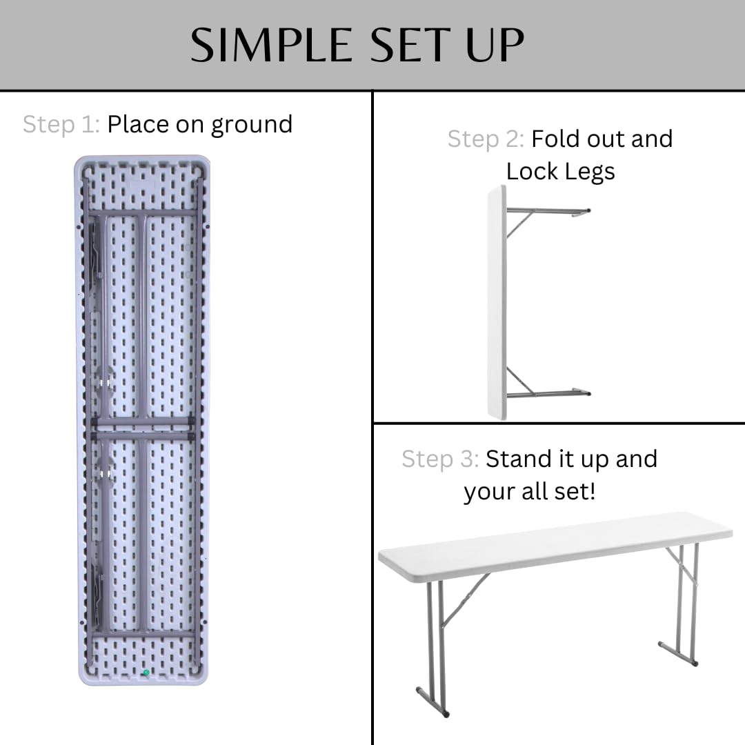 BTEXPERT 6-Foot White Granite Plastic Folding Table - 72