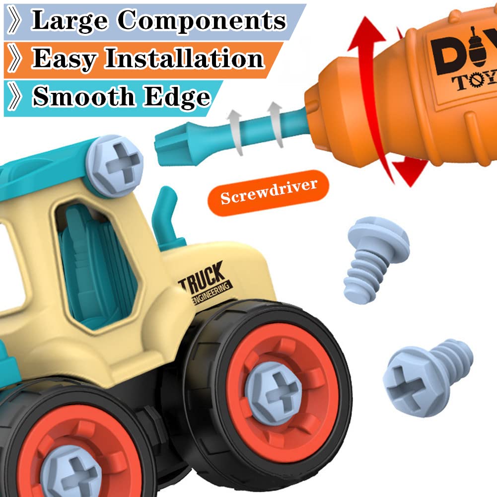 4 Pack Take Apart Construction Trucks Toys for Boys Ages 3-8, STEM Learning Montessori Engineering Vehicle Playset with Electric Drill – Perfect for Pretend Play, Birthday Gifts & Classroom Activities