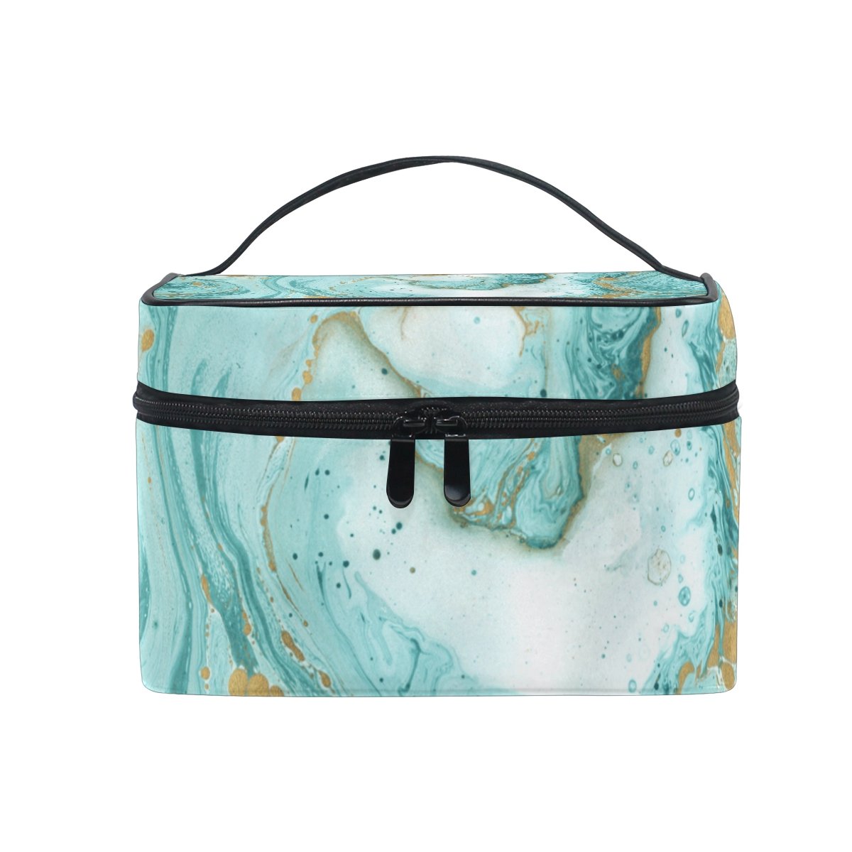 Turquoise & Gold Marble Cosmetic Bag for Women | Travel Makeup Organizer | Train Case Storage | Perfect for Travel, Gym & Daily Beauty Essentials