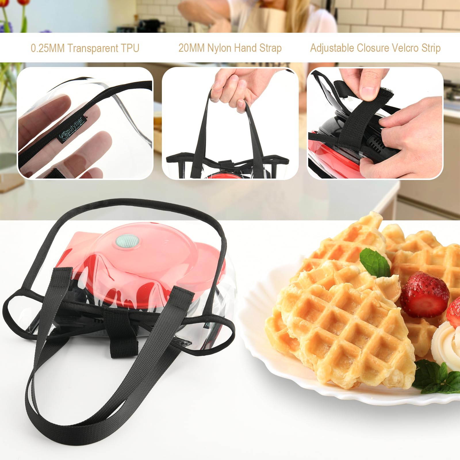 Beautyflier Clear Storage Bag for DASH Mini Waffle Maker 4 Inch - Portable Travel Organizer Case for Baking & Cooking Accessories - Perfect for Home, Kitchen, Camping & Gifts