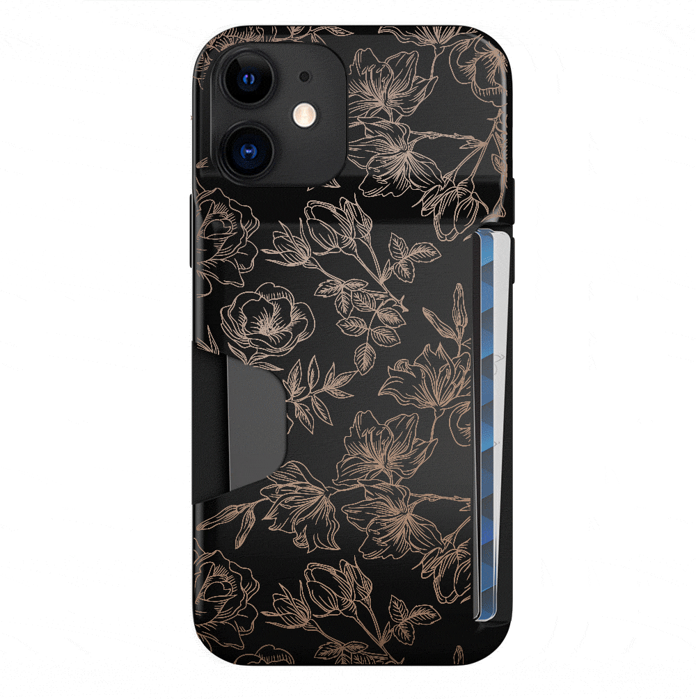 Floral Rose Gold iPhone Wallet Case - Slim Protective Phone Cover with Card Holder for iPhone 13/14/15 - Perfect for Everyday Use, Travel & Shopping