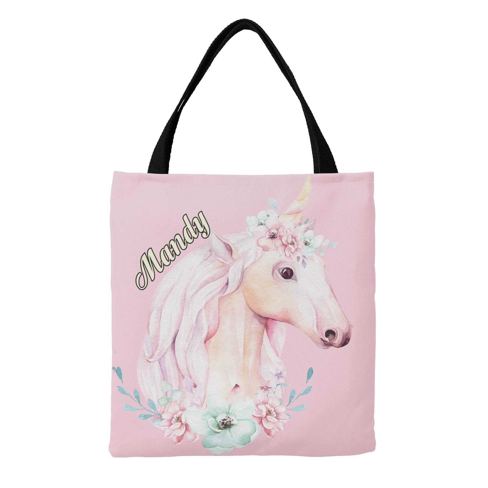 Personalized Horse Floral Canvas Tote Bag - Reusable Grocery Shopping Shoulder Bag for Women & Girls (Perfect Gift for Birthdays, Beach Trips & Farmers Market)