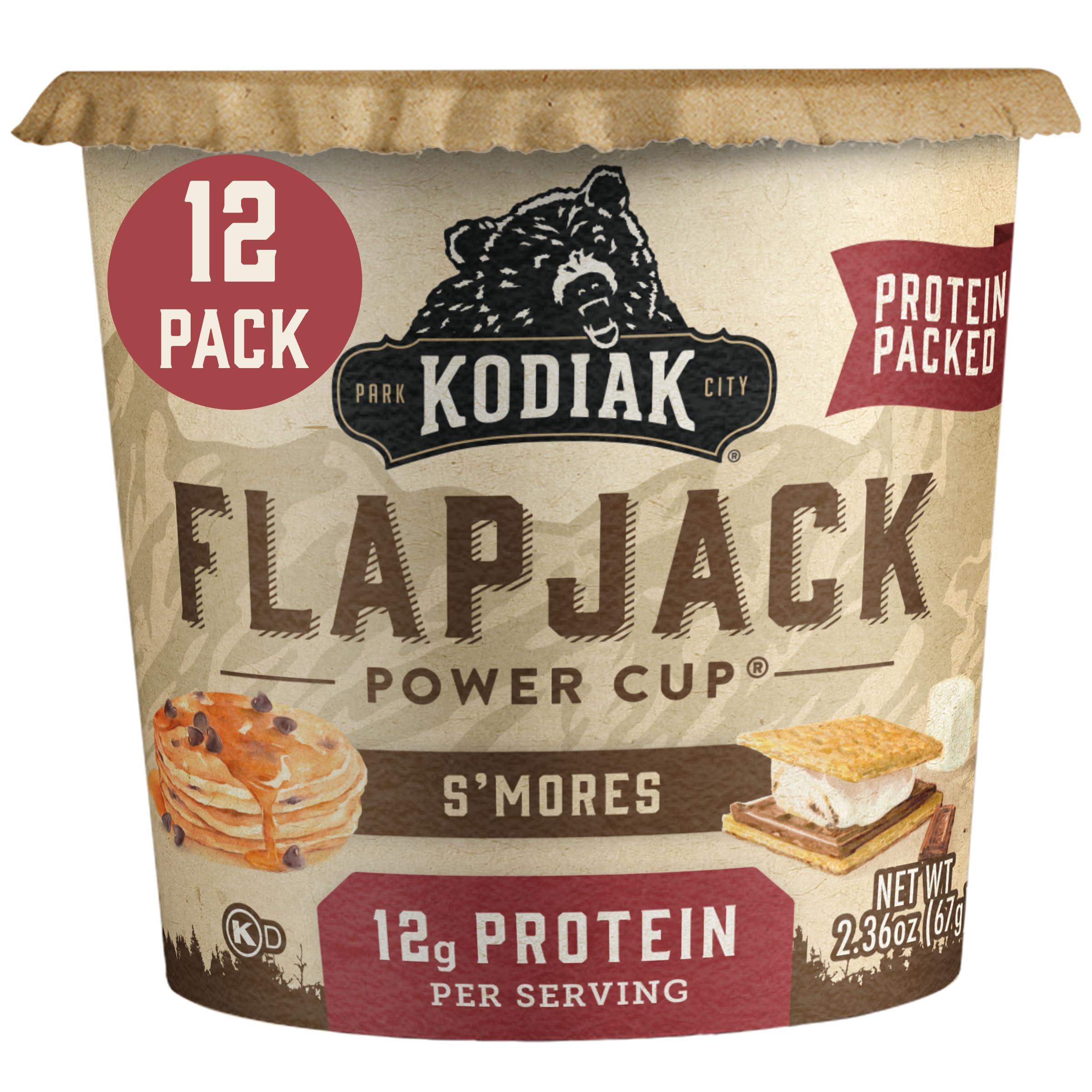 Kodiak Cakes Pancake On the Go - S'mores Flavor, 2.36 oz (Pack of 12) | Protein Packed Breakfast for Camping, Hiking & Quick Morning Meals