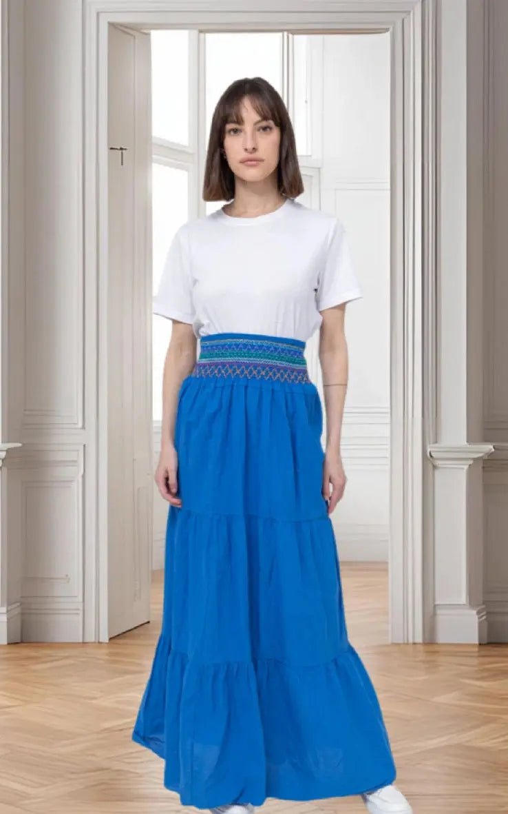 Anita Extra Long Blue Bustier Dress - Elegant Corset Top for Evening Wear, Prom, and Special Occasions
