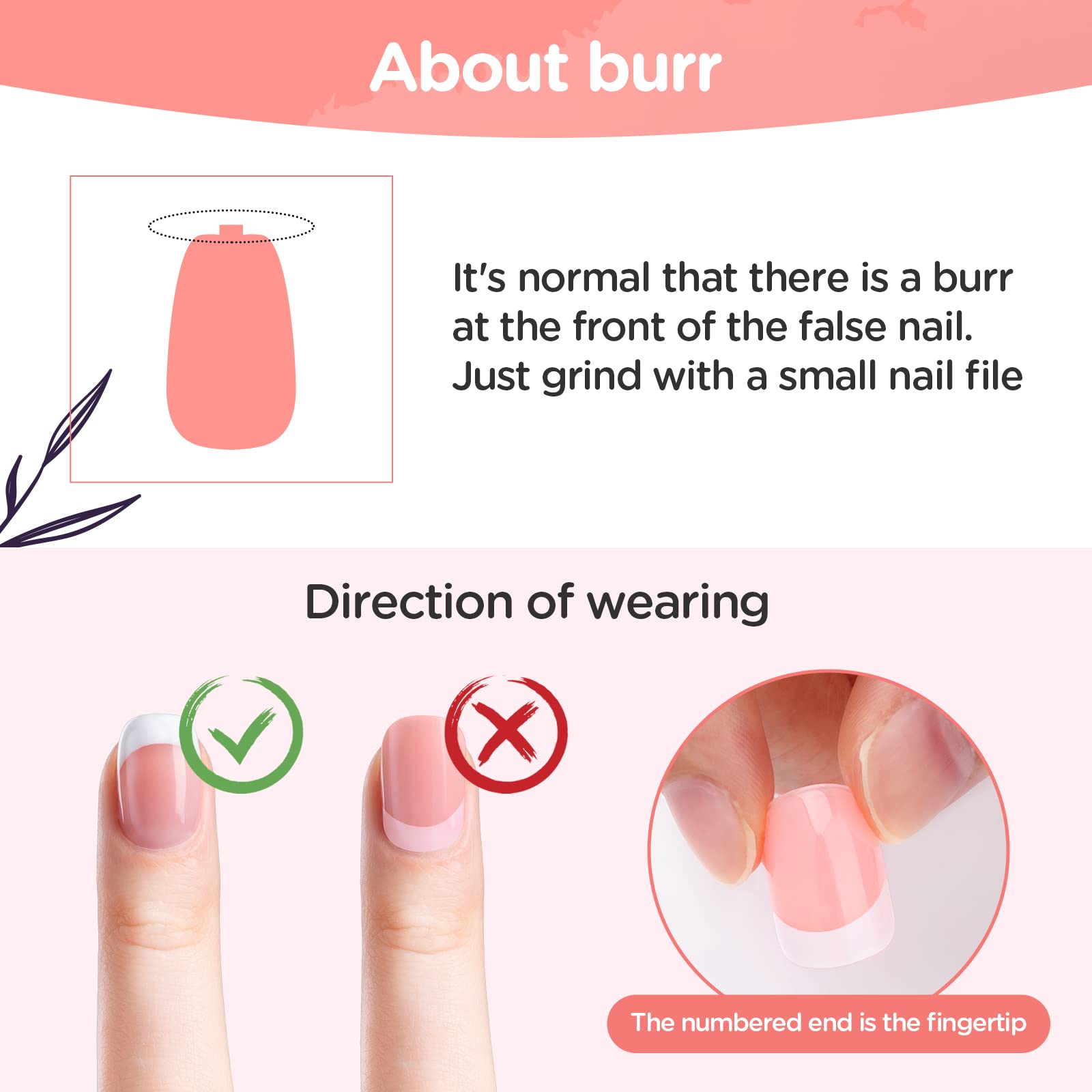 PROUSKY 24 Pieces French Tip False Nails - 12 Sizes Black Stick on Acrylic Short Square Fake Nails for Women, Natural Full Cover Manicure Set (Pink) | Perfect for Parties, Weddings & Daily Wear