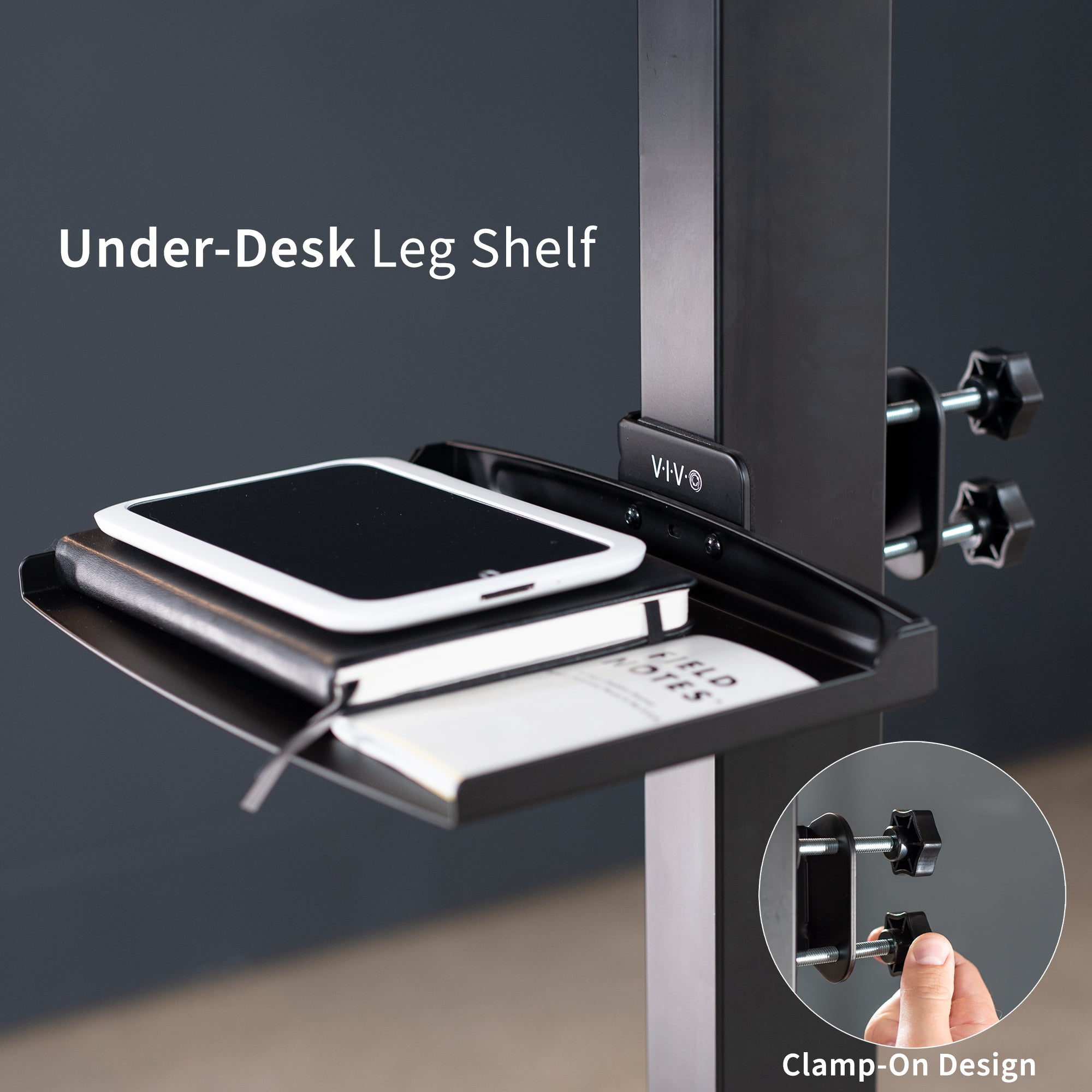 Under Desk Leg Clamp Shelf - Adjustable Storage Organizer for Office & Home Workspace - Perfect for Laptops, Books & Office Supplies