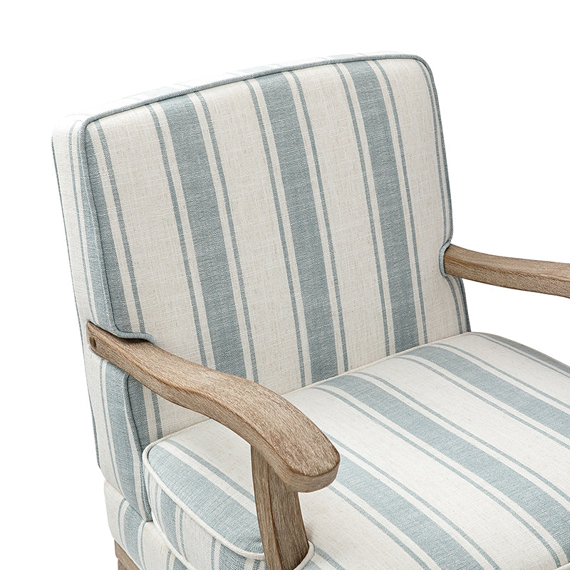 Randolph Romantic Upholstered Stripes Armchair with Solid Wood Armrests - Comfortable Living Room Accent Chair for Home Decor & Relaxation