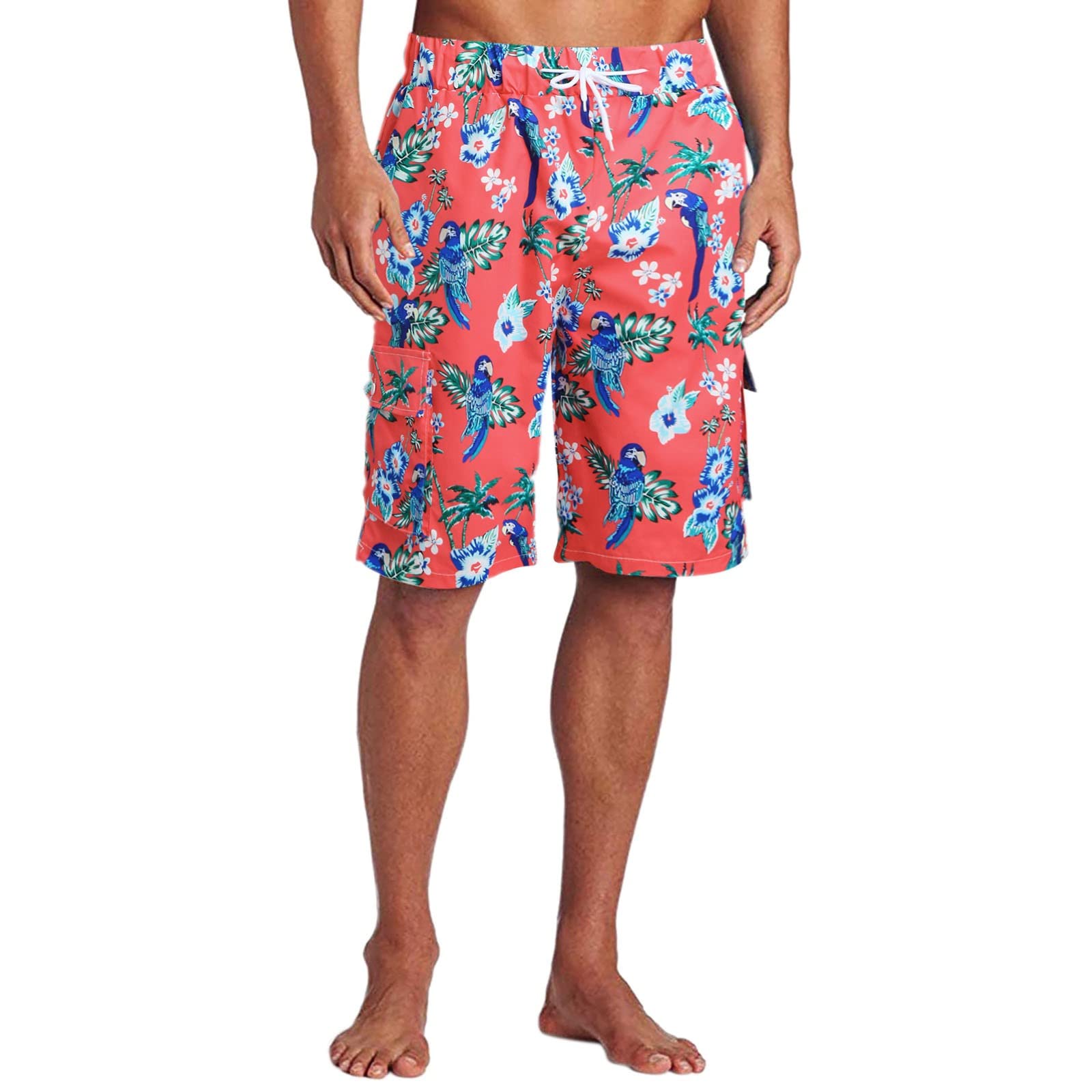 **JUNGE Hawaiian Swim Shorts for Men - Quick Dry Board Shorts with Drawstring Waist, Beach & Holiday Swimwear for Swimming, Surfing & Summer Vacations**