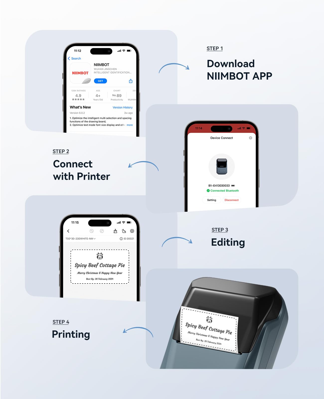 NIIMBOT B1 Bluetooth Label Printer with 1 Starter Roll - 20-50mm Thermal Label Maker for Retail, Office, Supermarket - Compatible with iOS & Android - Perfect for Shipping, Organizing & Inventory Management