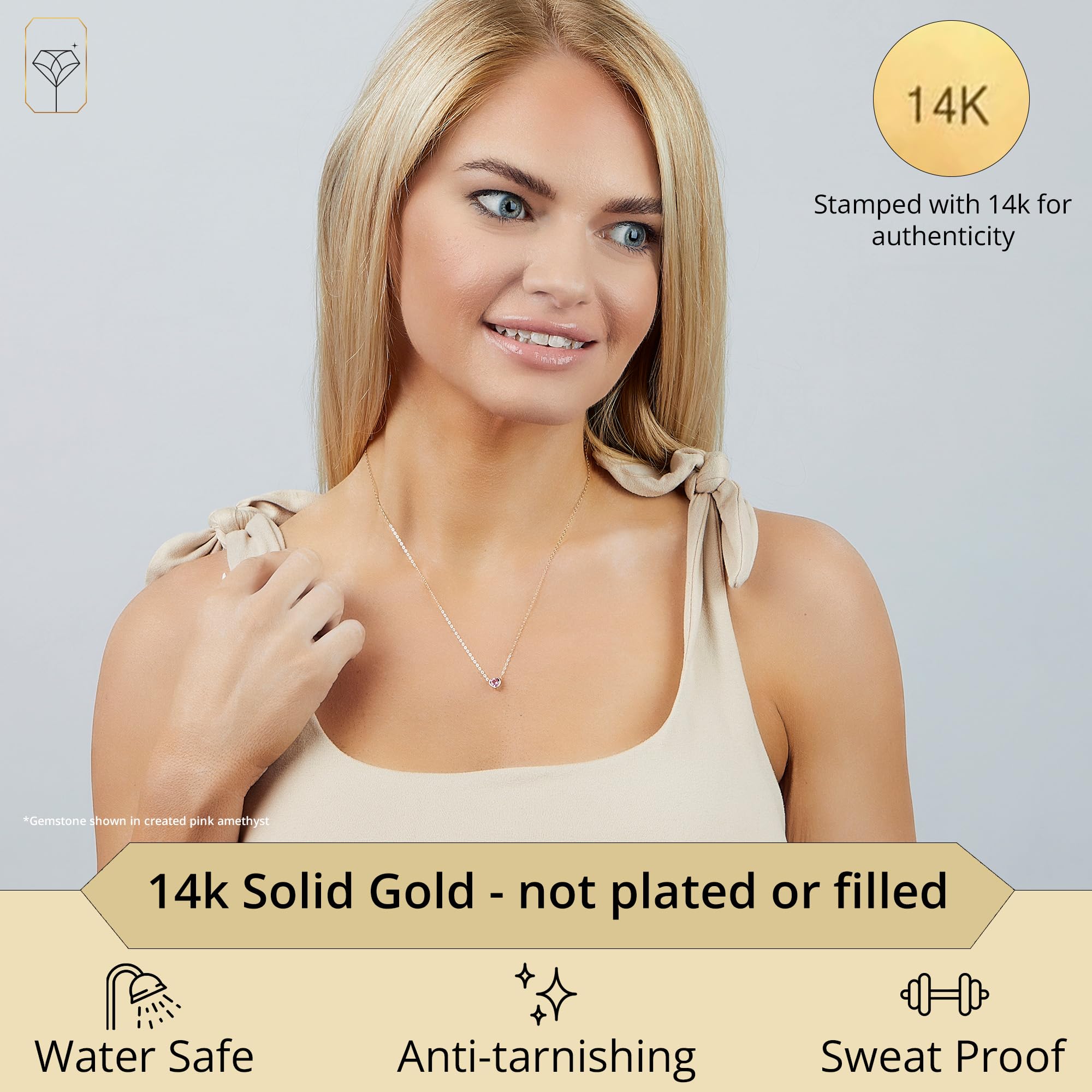 14K Yellow or White Gold Mini Heart Pendant Necklace with Birthstone - Dainty 5mm Bezel-Set Gemstone Jewelry for Women | Perfect Gift for Valentine's Day, Anniversary & Mother's Day