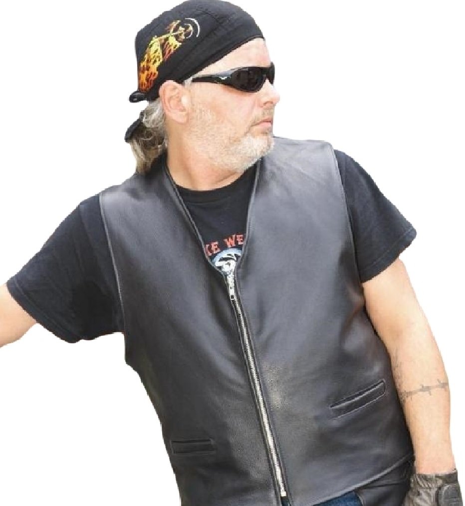 REED Men's Genuine Cowhide Leather Motorcycle Vest with Zipper - Made in USA - Perfect for Biker Rides & Casual Outfits