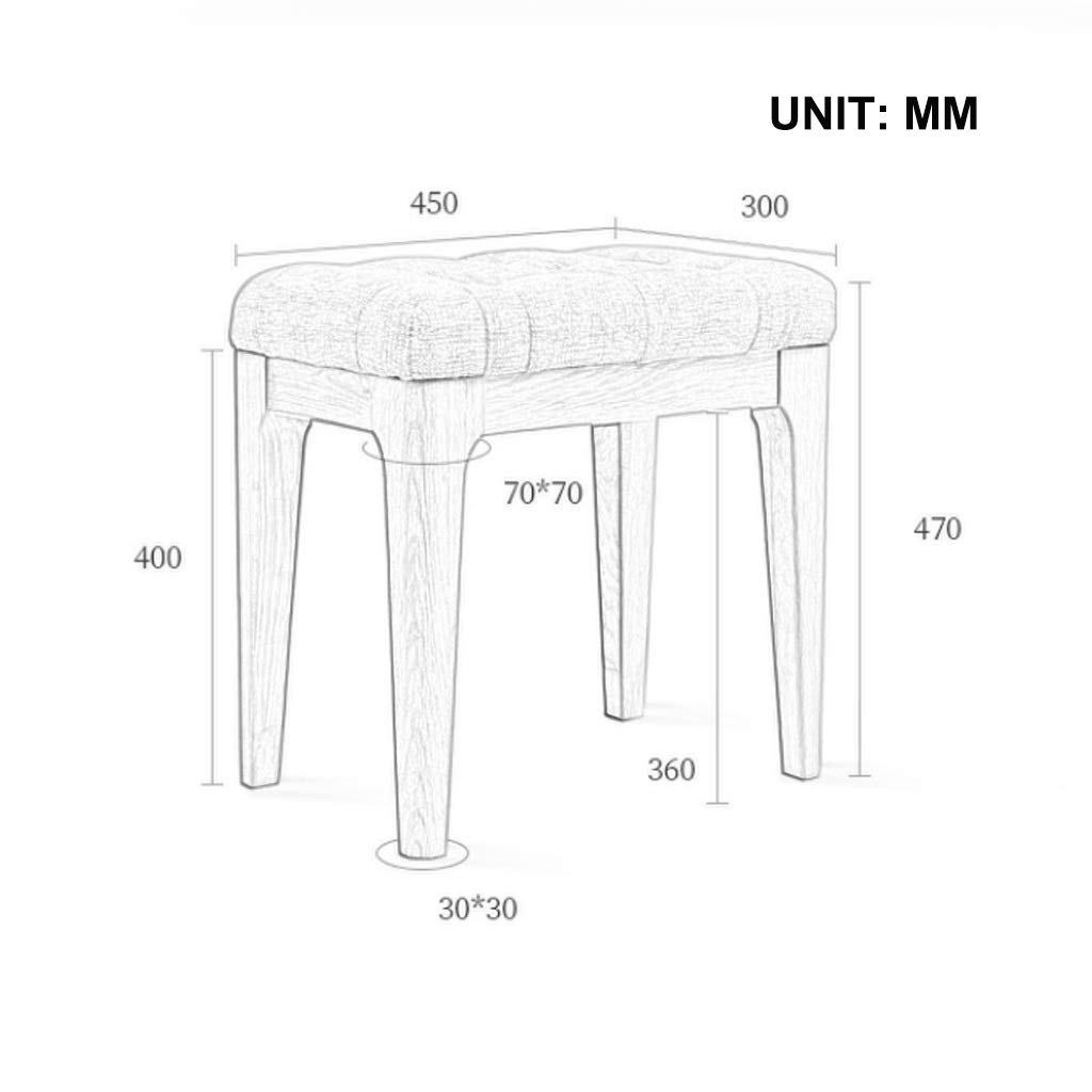 Solid Wood Vanity Bench with High Elastic Sponge - Oak Makeup Stool, Study Stool, Comfortable Footrest (Green, 45x30x47cm) - Perfect for Bedroom, Dressing Room & Home Decor