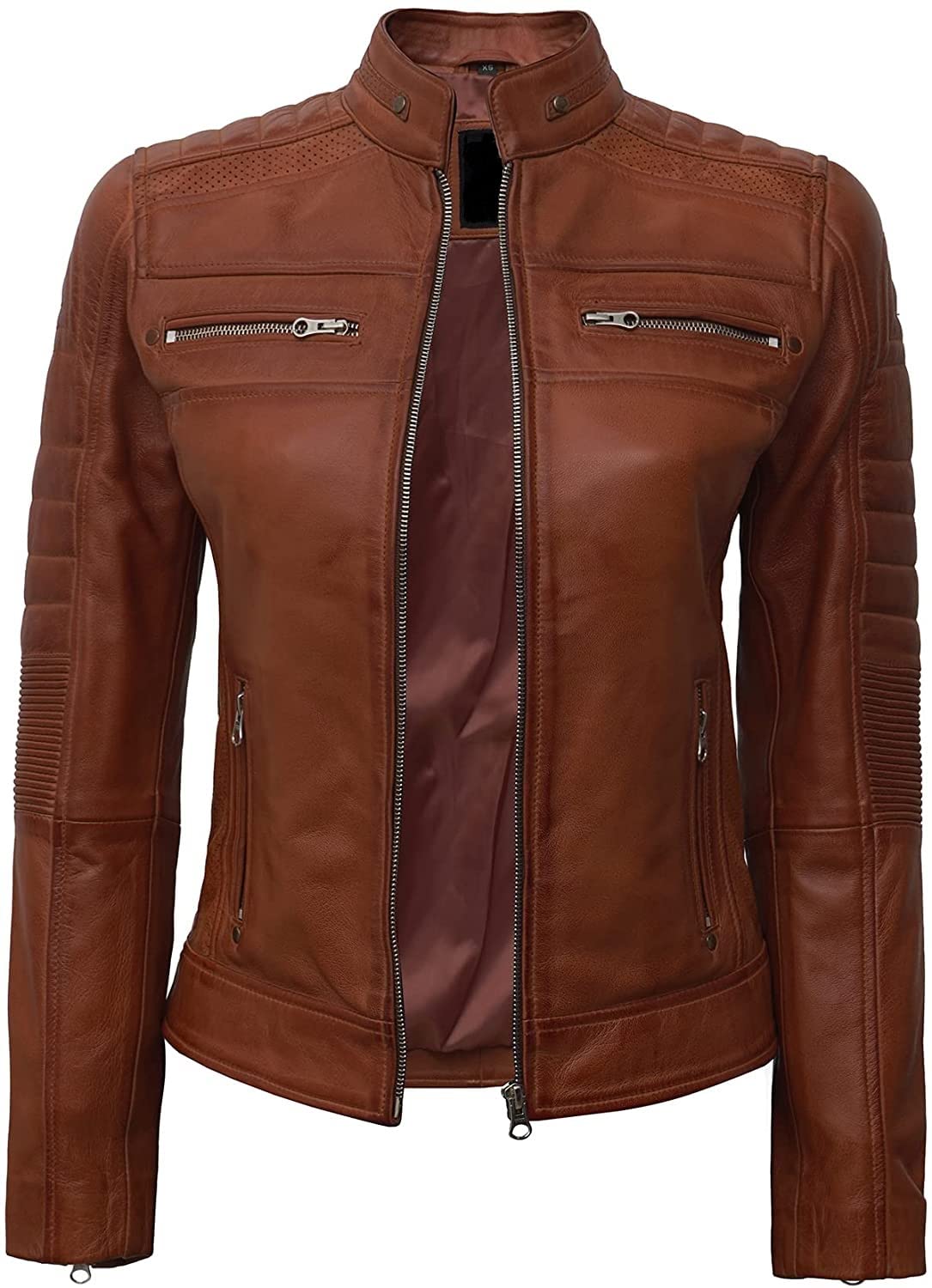 Women's Biker Leather Jacket - Premium Lambskin Cafe Racer Motorcycle Jacket for Women | Stylish Outerwear for Riding, Casual Wear & Night Out