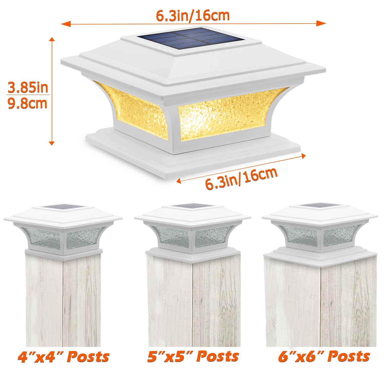 SIEDiNLAR Solar LED Post Lights Outdoor - 2 Pack Waterproof Glass Fence Cap Lights with 2 Modes (Warm White/Cool White) for 4x4 5x5 6x6 Wood Posts - Perfect for Patio, Deck, Garden, Pathway and Driveway Lighting