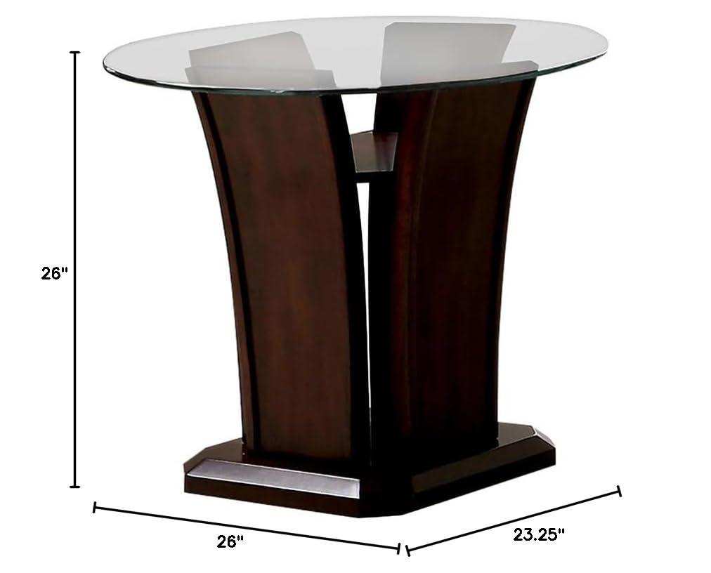 BOWERY HILL Modern End Table - Solid Wood, Wood Veneer & MDF with Glass Top in Cherry Finish | Perfect for Living Room, Bedroom or Office Decor