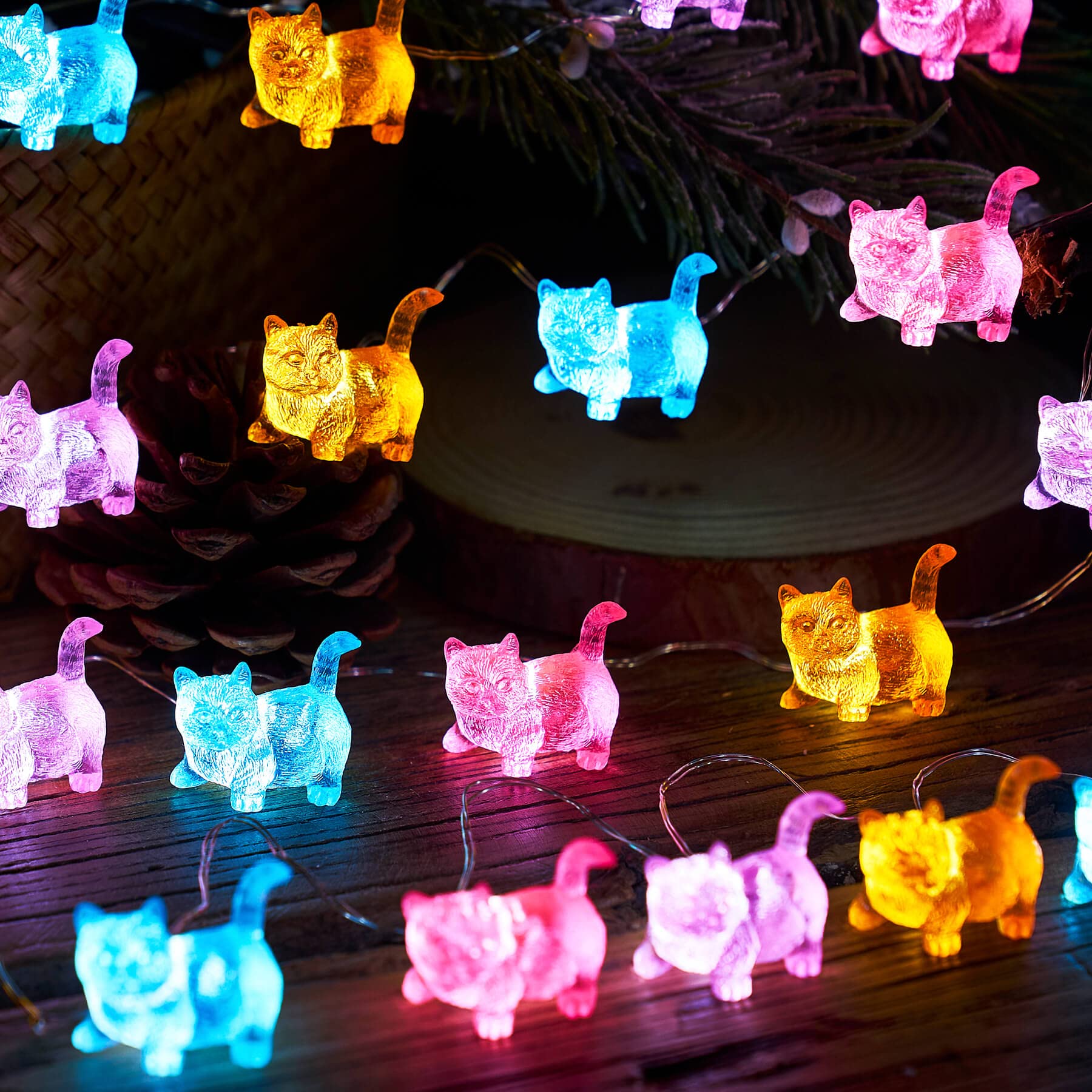 JASHIKA Cat String Lights - 10ft 30LED Battery Operated Decorative Fairy Lights for Bedroom, Wedding, Camping, Baby Shower & Party Decor | Cute Kitty Night Lights for Indoor Outdoor Use