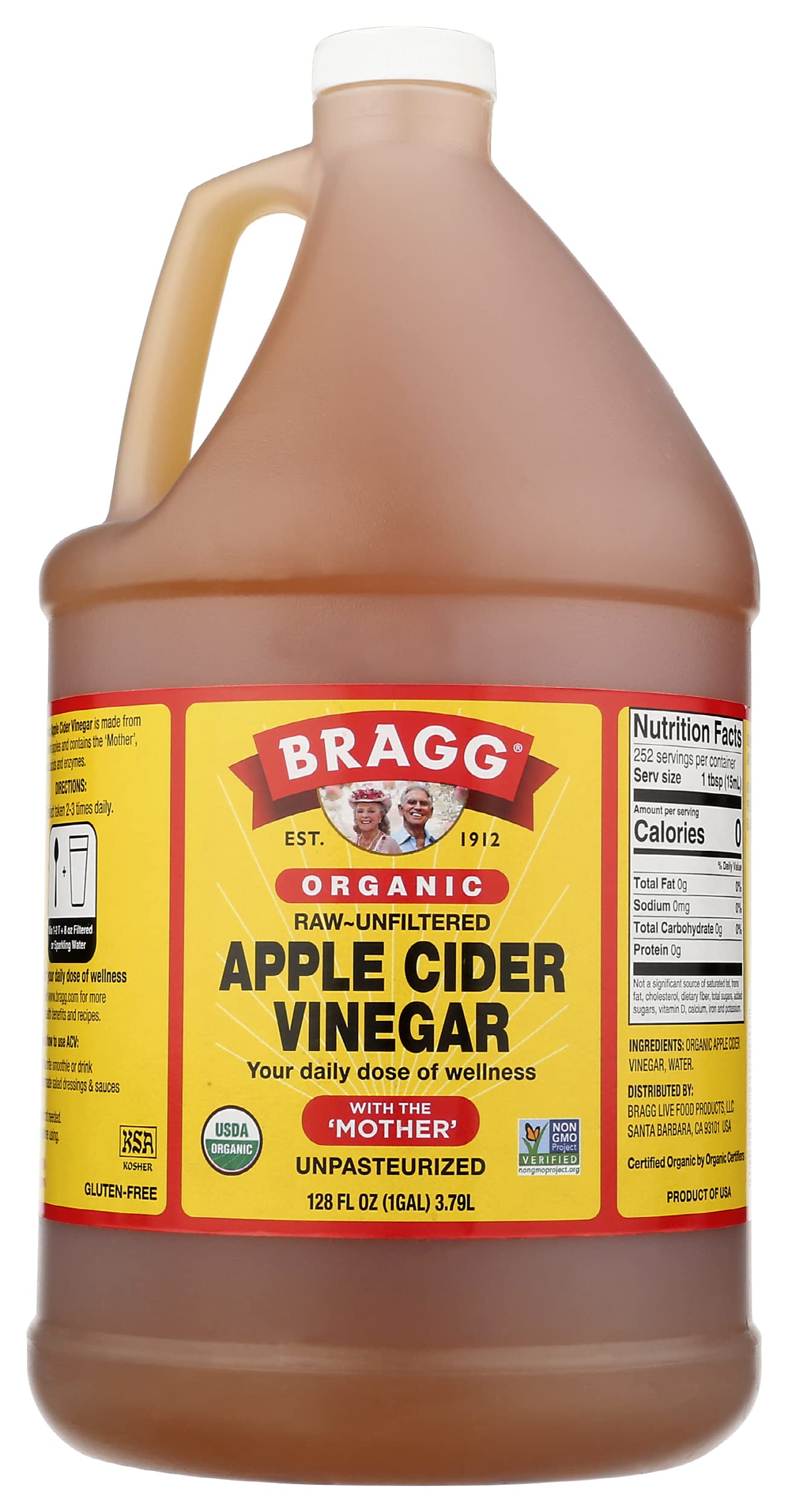 Organic Apple Cider Vinegar with The Mother - Raw, Unfiltered, 128oz (4 Pack) - Bragg Premium ACV for Detox, Weight Loss & Healthy Digestion - Perfect for Salad Dressings, Home Remedies & Natural Cleaning