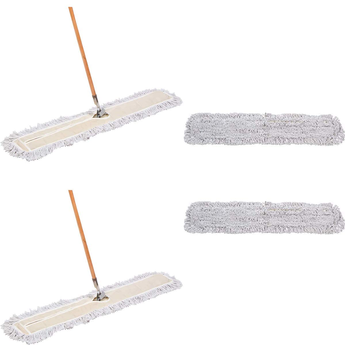 48 Inch Dust Mop with Wood Handle & Refill Bundle - 2 Mop Sets & 2 Refills for Hardwood Floors, Tile & Laminate Cleaning | Home & Office Use