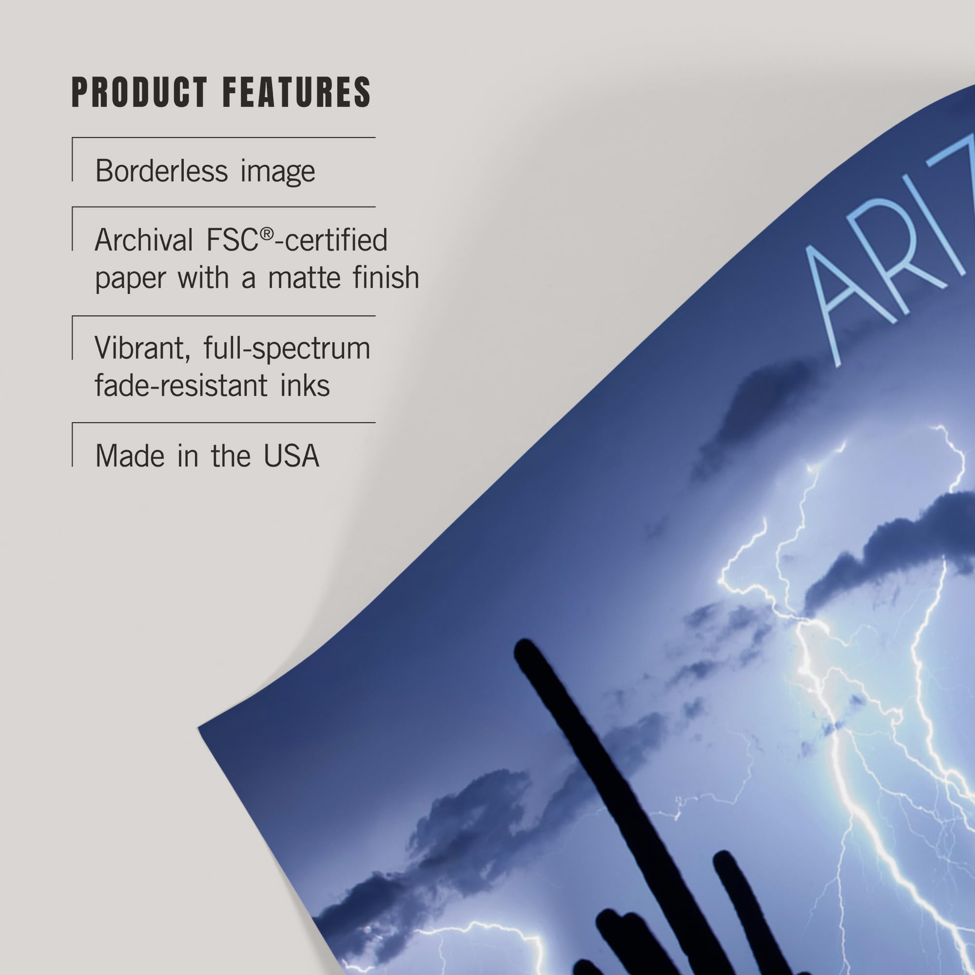 Lantern Press 16x24 Inch Giclee Art Print - Arizona Desert Landscape with Lightning Storm and Cactus Photography - Perfect for Home Decor, Office Wall Art & Southwestern Style Interior Design