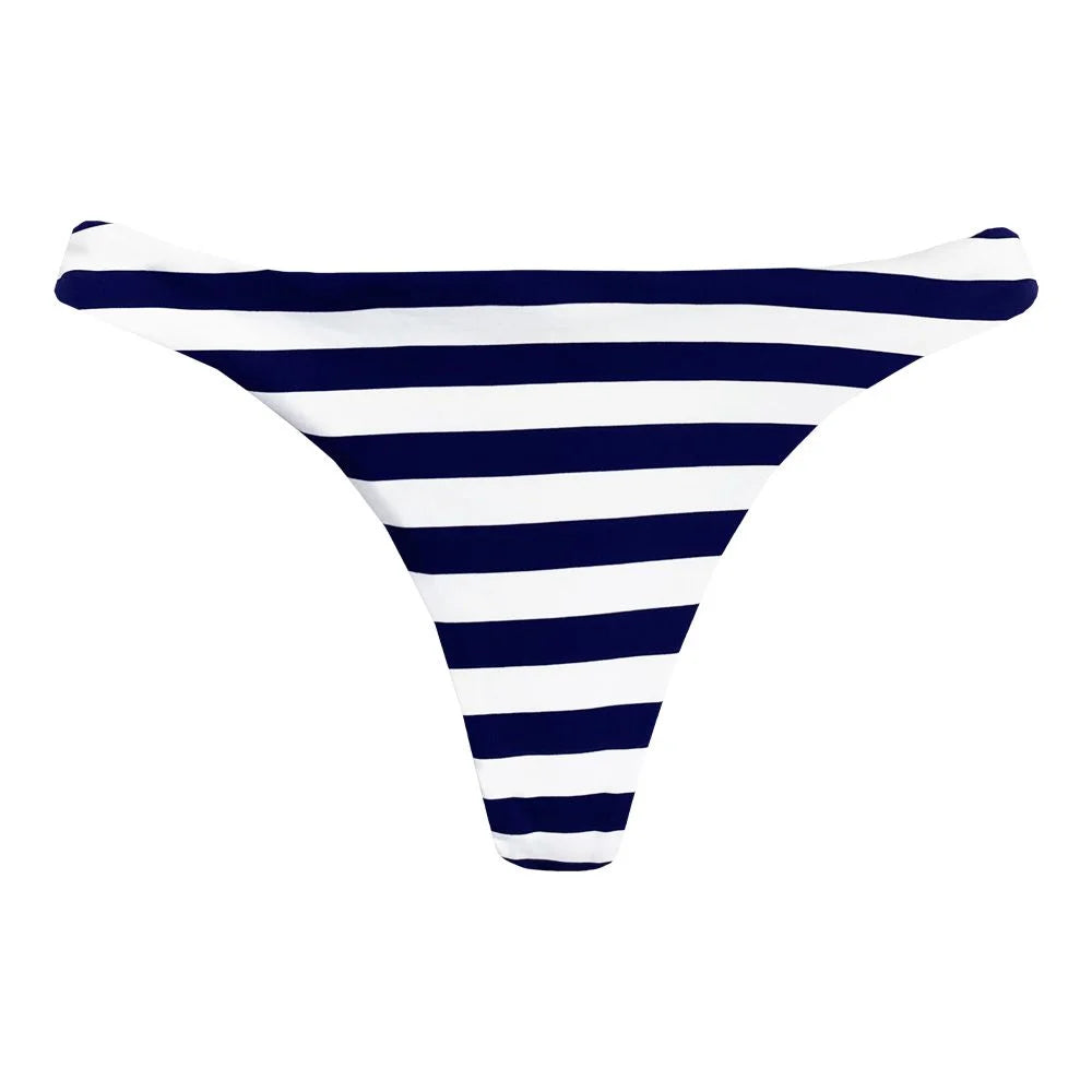 Blue Navy Stripes Brazilian Classic Thong Bikini Bottom - Sexy Swimwear for Women, High Cut Beachwear, Summer Vacation Essentials, Pool Party & Tropical Getaway Outfit