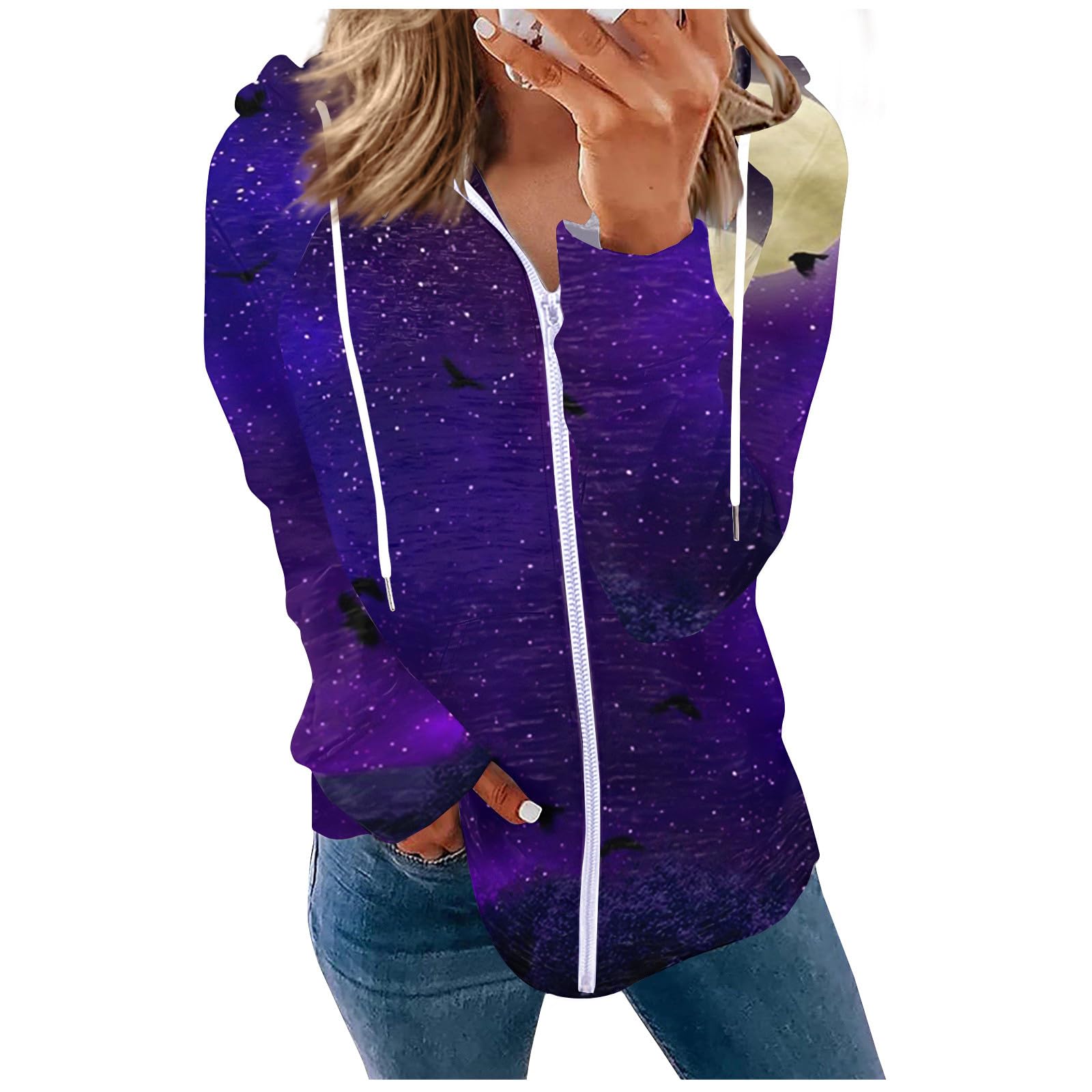 Women's Oversized Zip Up Hoodie - Performance USA Sweatshirt with Tailored Fit & Long Sleeves - Cute Zipper Hoodies for Casual Wear, Gym, and Outdoor Activities