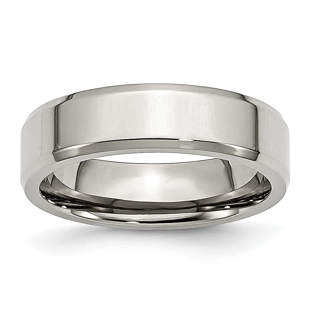 ICE CARATS 6mm Stainless Steel Beveled Edge Band Ring - Classic Flat Wedding Ring for Men, Durable Fashion Jewelry Gift for Dad, Husband & Him - Perfect for Weddings, Anniversaries & Special Occasions