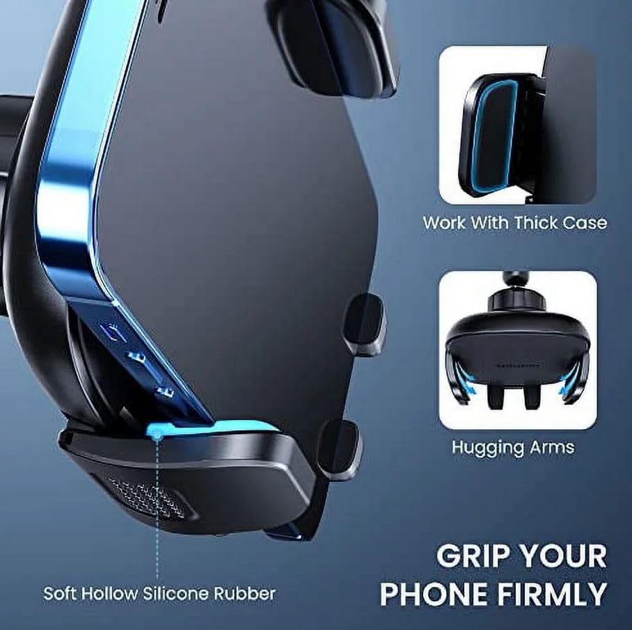 Qifutan Long Arm Car Phone Mount Holder - Anti-Shake Dashboard & Windshield Phone Stand for iPhone, Android Smartphones (Black) | Perfect for GPS Navigation, Hands-Free Calling & Road Trips