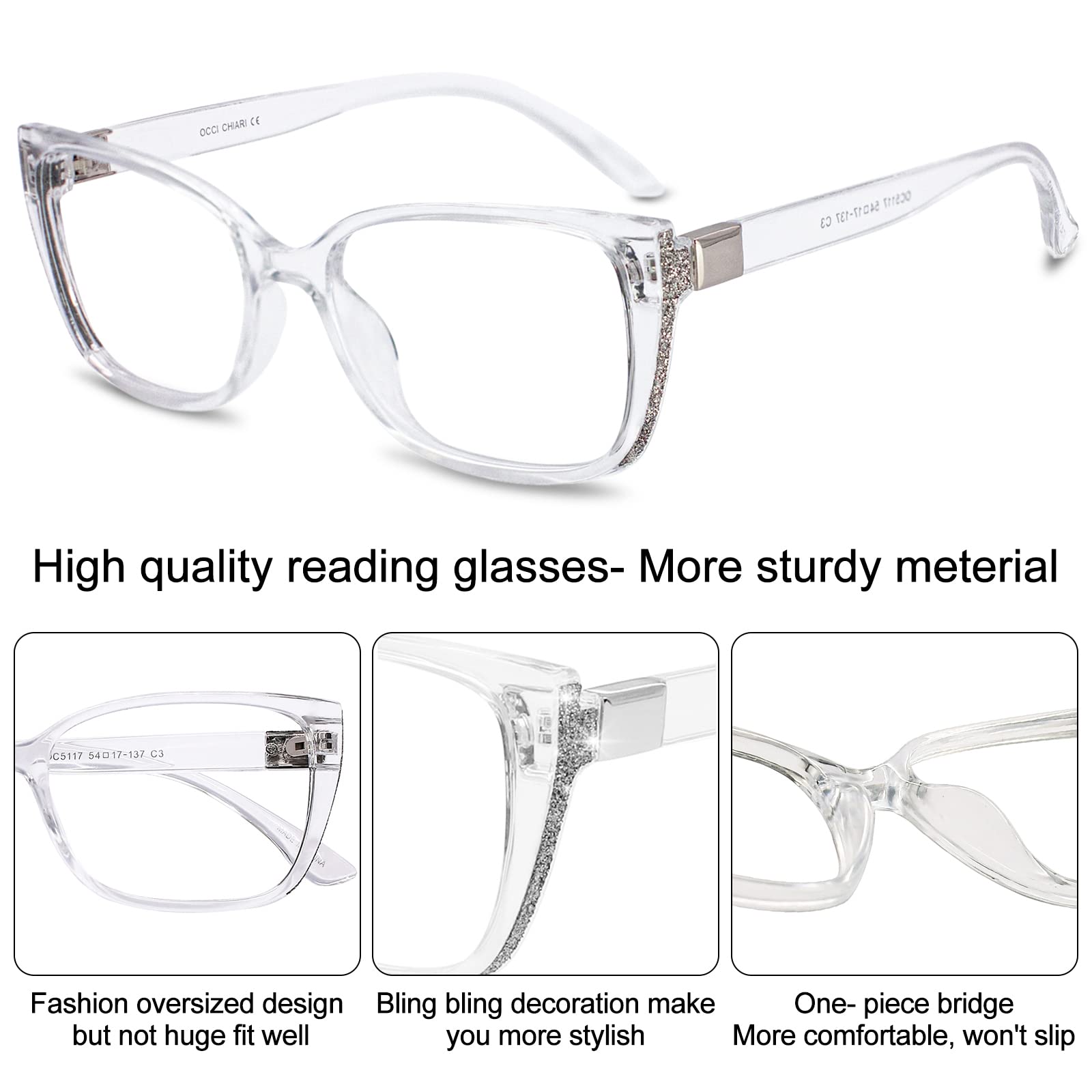 OCCI CHIARI Stylish Reading Glasses for Women & Men - Lightweight Eyeglass Frames with Spring Hinges - Perfect for Reading, Working, and Computer Use