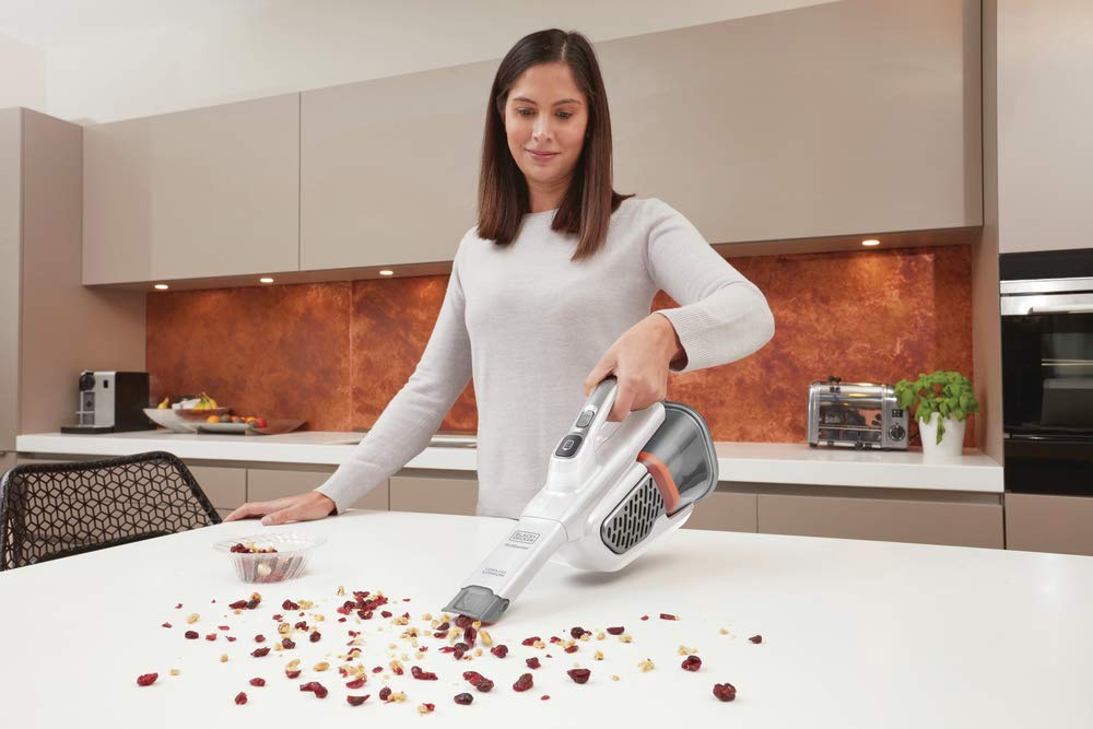 BLACK+DECKER Dustbuster AdvancedClean+ Cordless Handheld Vacuum Cleaner - Powerful 20V Lithium Battery, Lightweight & Portable for Quick Cleanups - Ideal for Home, Car, Stairs, Pet Hair (HHVK320J10, White)
