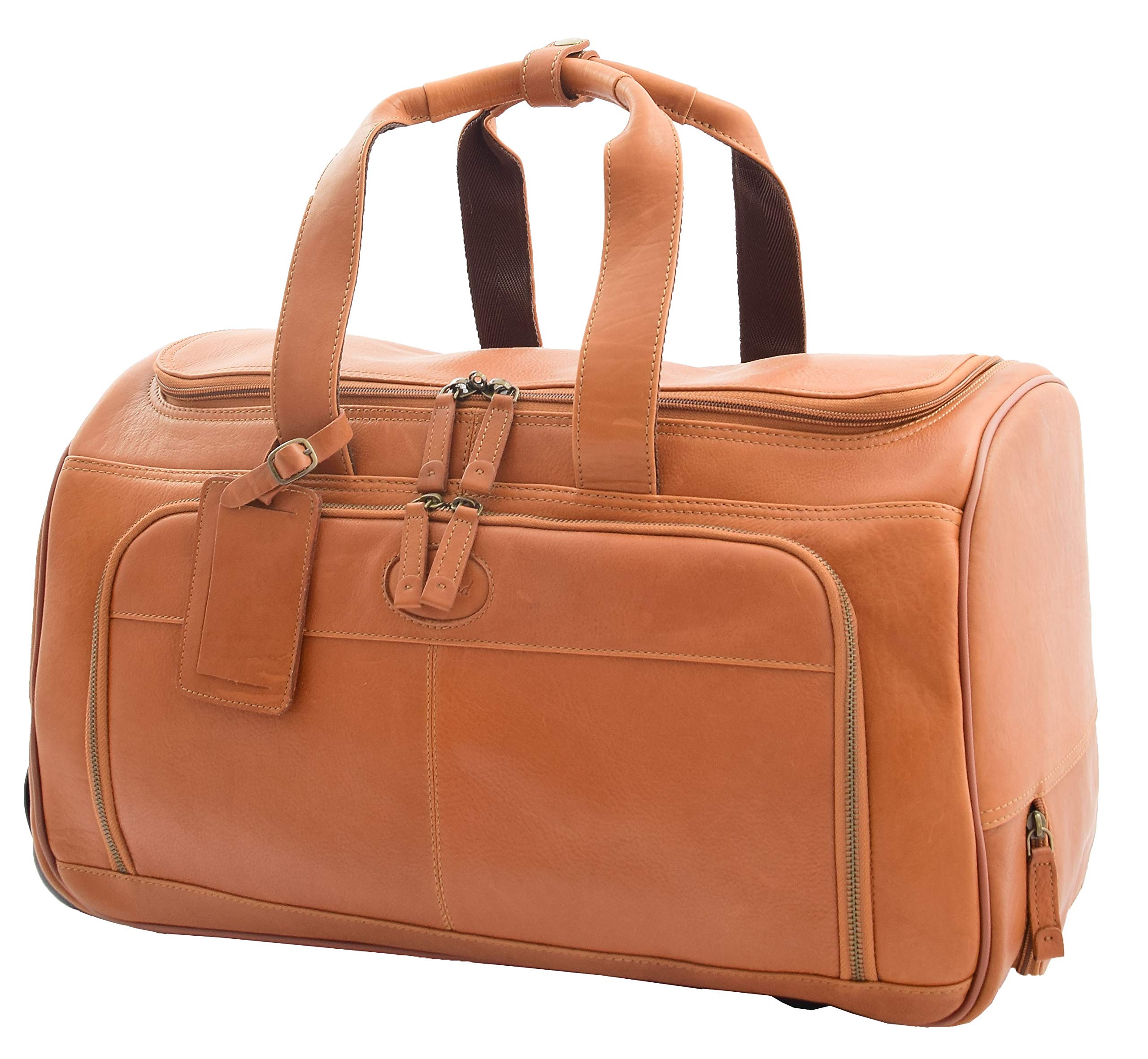 Premium Genuine Tan Leather Wheeled Travel Duffle Bag with Telescopic Handle - Ozwald Collection (Large, Tan) - Perfect for Business Trips, Weekend Getaways & Air Travel Luggage