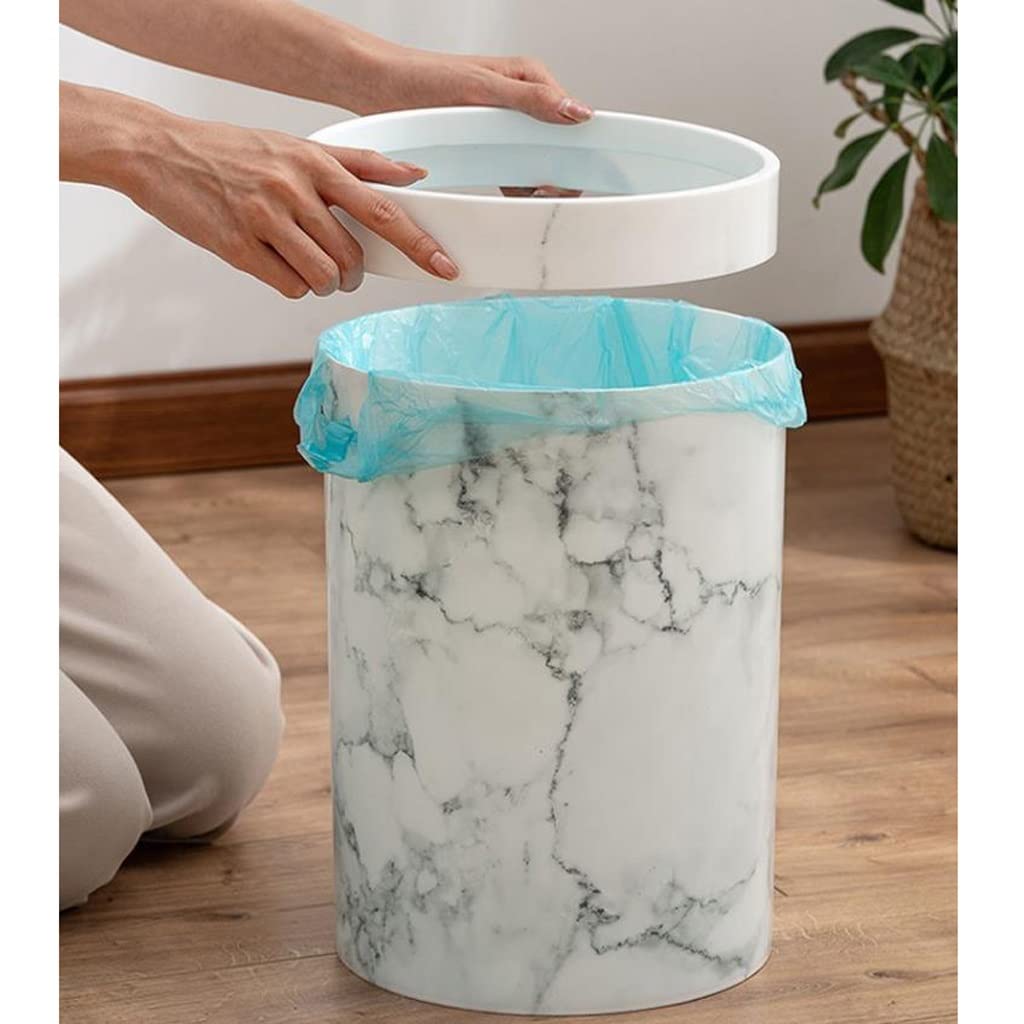 Eco-Friendly Compost Bin for Kitchen - Marble Pattern Plastic Trash Can Without Lid, European Style Step Trash Can for Office, Bathroom, Living Room & Bedroom (White) - Perfect for Organic Waste Disposal & Home Decor