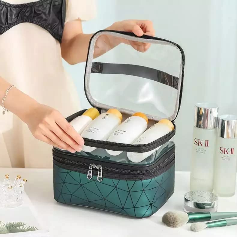 Trendegic Waterproof PVC Clear Zipper Cosmetic Travel Bag - Toiletry Makeup Organizer Pouch for Women & Girls (Diamond Green) | Perfect for Travel, Gym, Beach & Daily Essentials Storage
