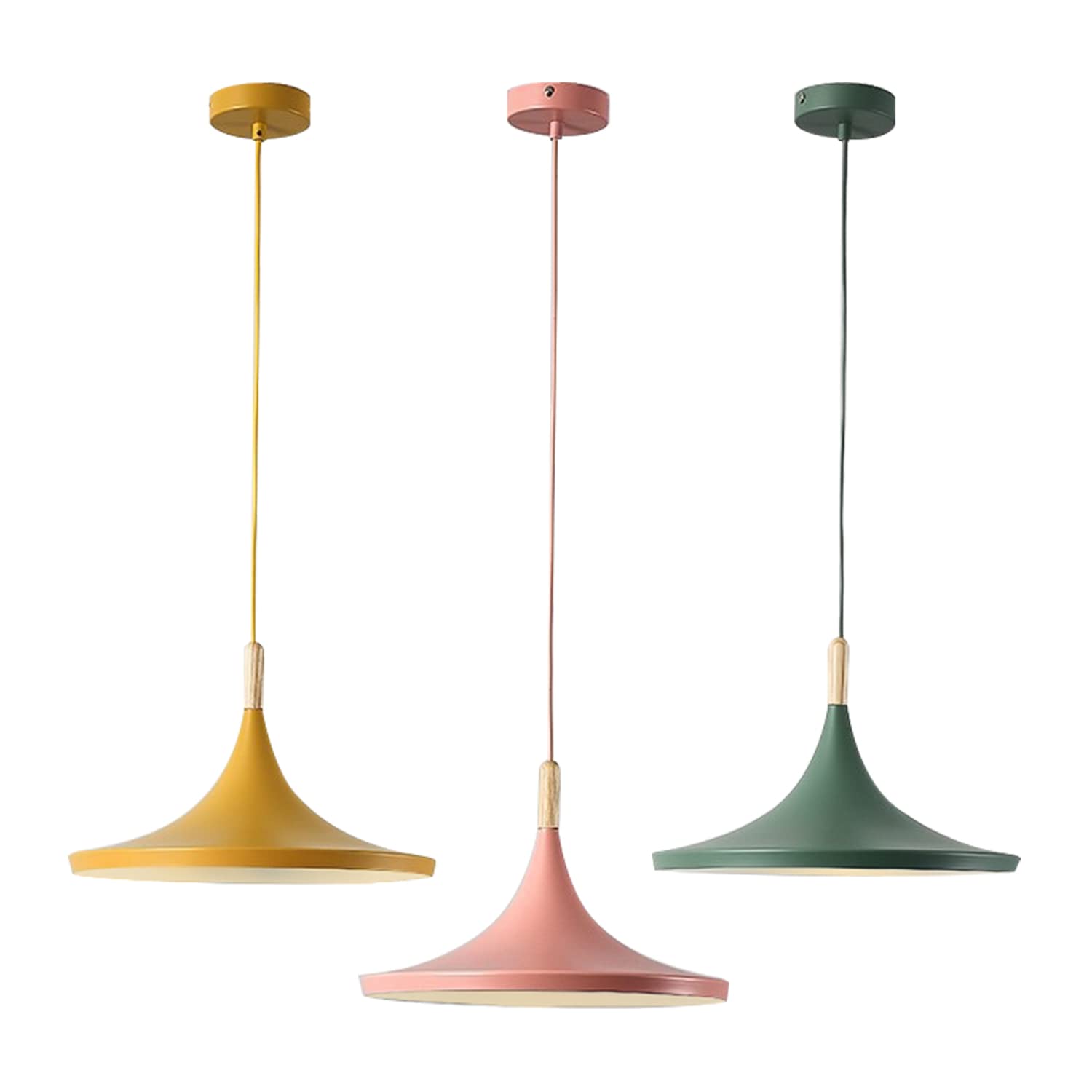 Nordic Modern Macaron Pendant Light 3-Pack - Farmhouse Style Colorful Kitchen Island Lighting, Ceiling Hanging Lights for Dining Room, Bedroom & Living Room Decor (Large Size)