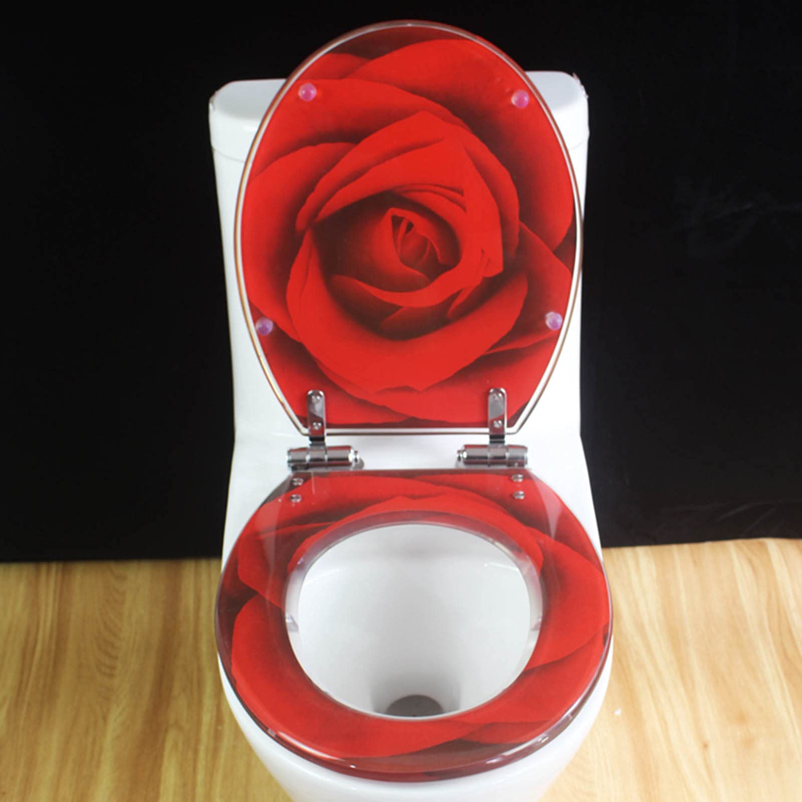 Red Rose Toilet Seat - Thickened Slow Close Resin Toilet Seat with Stainless Steel Hinges | Universal U/V/O Shape | Easy to Clean & Install | Perfect for Bathroom Decor & Home Upgrade