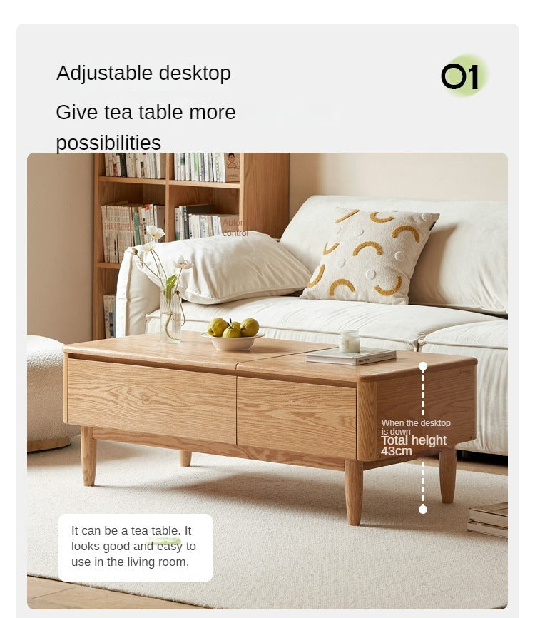 Solid Oak Wood Modern Lift-Top Coffee Table with Slate Surface - Perfect for Living Room, Home Office, and Small Spaces