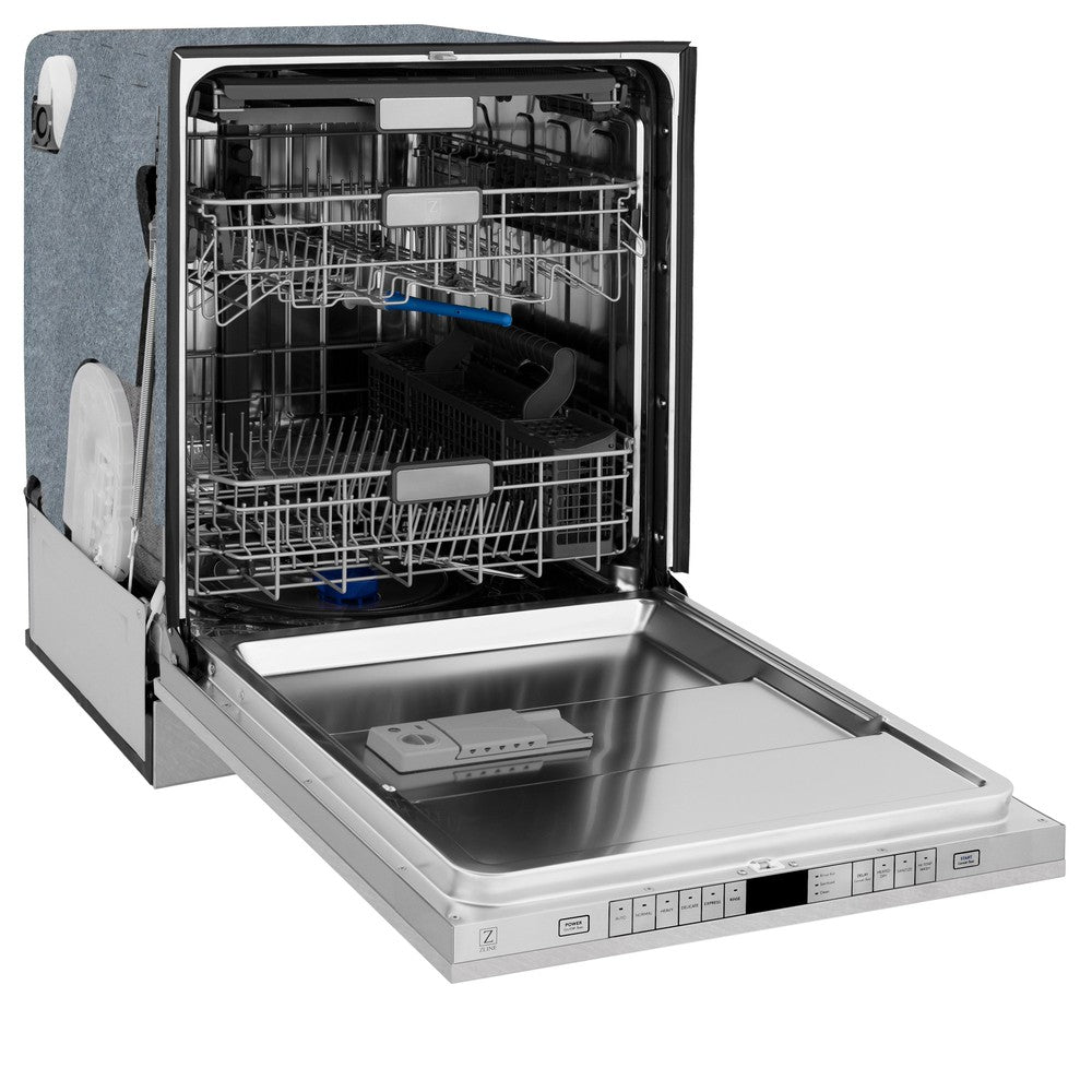 ZLINE Autograph Edition 24-inch Monument Series Dishwasher with 3rd Rack, Top Touch Controls, Tall Tub - Satin Stainless Steel Panel & Champagne Bronze Handle, Ultra Quiet 45dBa (DWMTZ SN 24 CB) - Perfect for Modern Kitchens, Open Concept Homes, and Luxury Condos