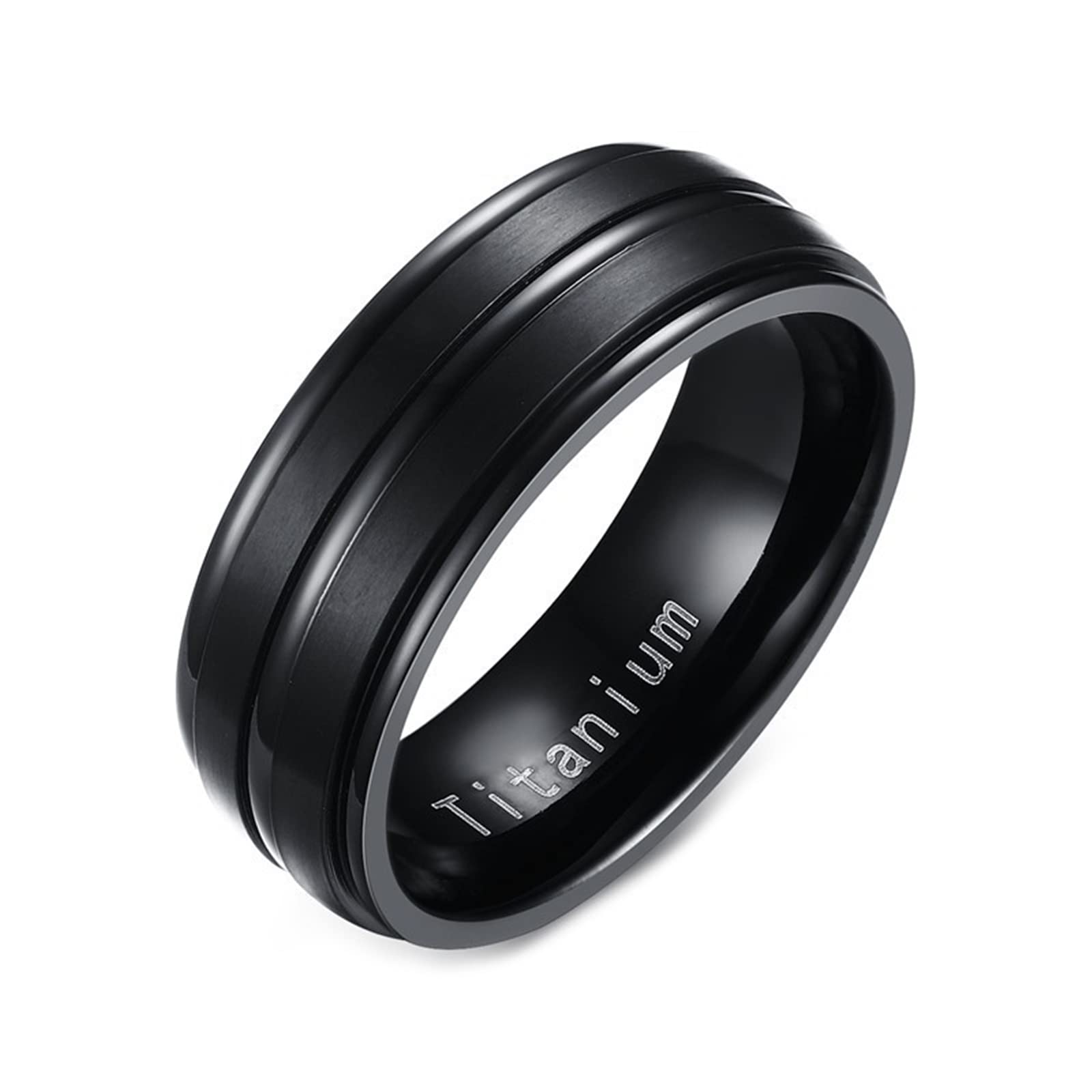 Custom Titanium Men's Rings - Personalized Black Matte Promise Rings with Grooved Center Line | Wedding Bands, Engagement Rings & Anniversary Gifts for Him